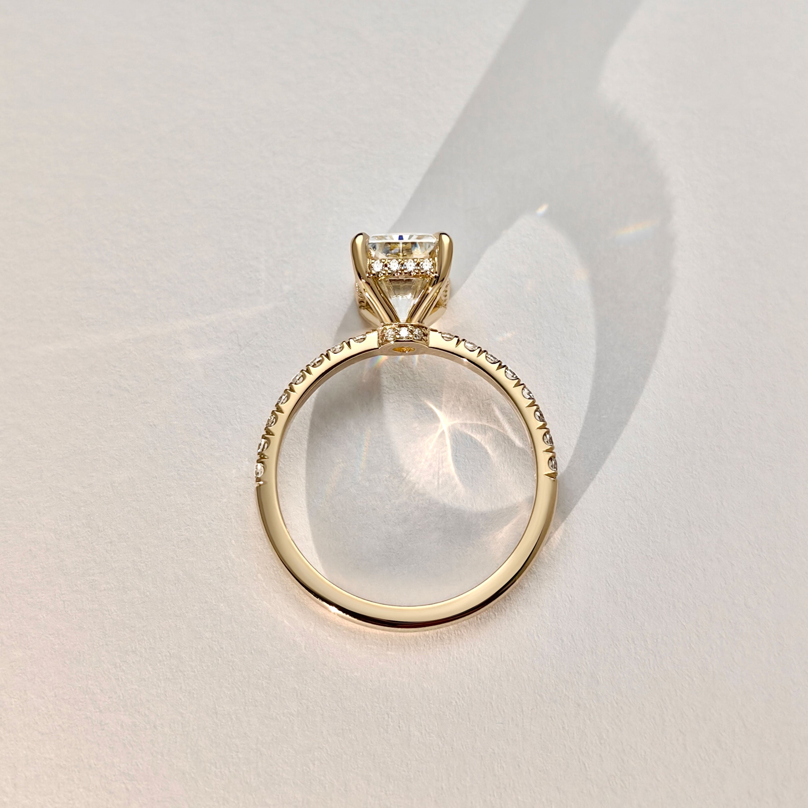 Lily Radiant Double Hidden Halo Engagement Ring, Moissanite/Lab Grown Diamond