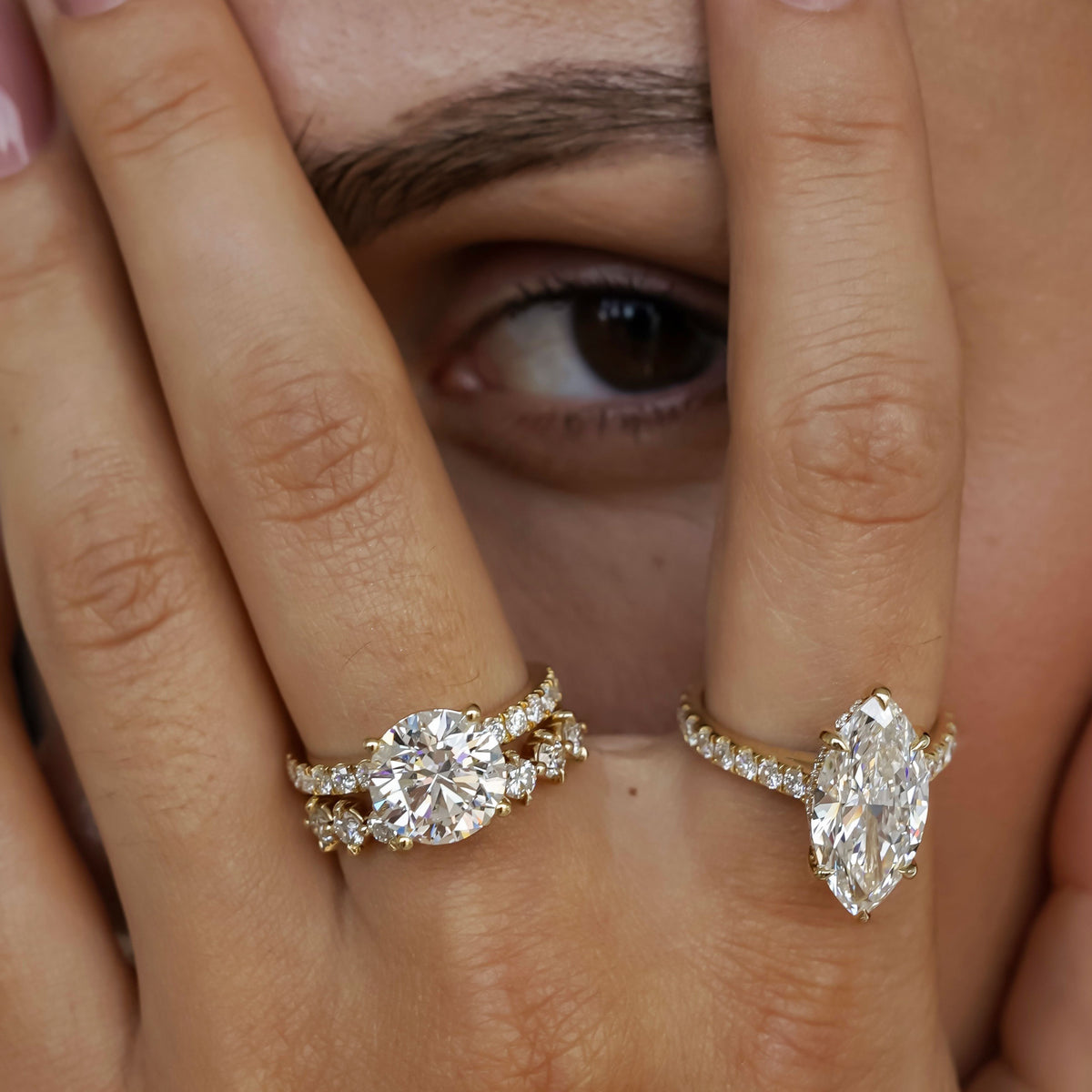 Riley Marquise Hidden Halo Cathedral Engagement Ring