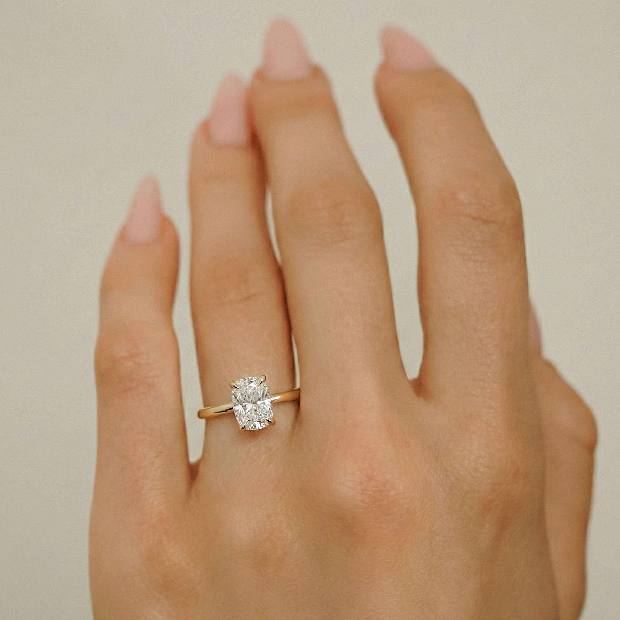 Purity Elongated Cushion Petal Solitaire Engagement Ring, Moissanite/Lab Grown Diamond