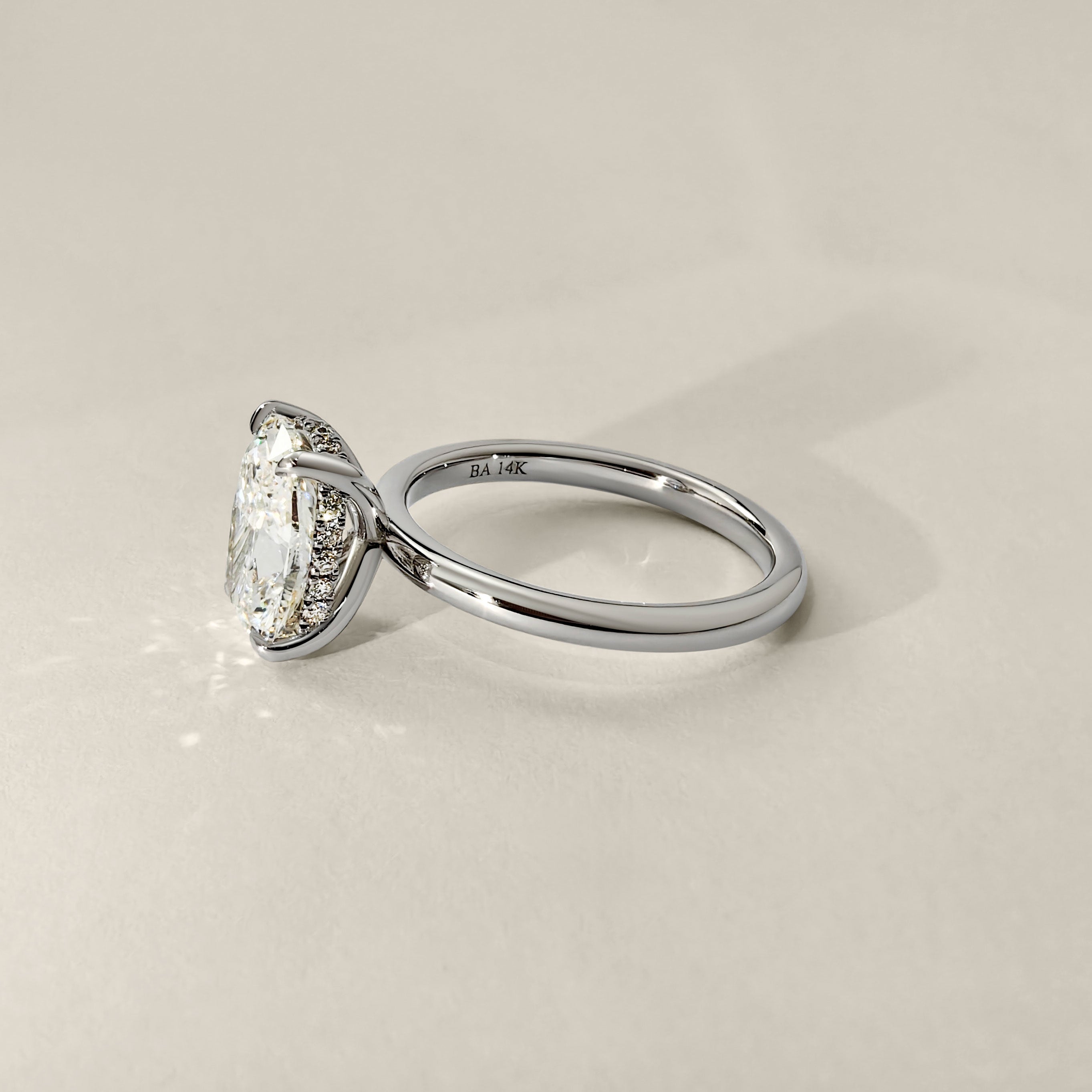 Chloe Elongated Cushion Cut Hidden Halo Engagement Ring, Moissanite/Lab Diamond