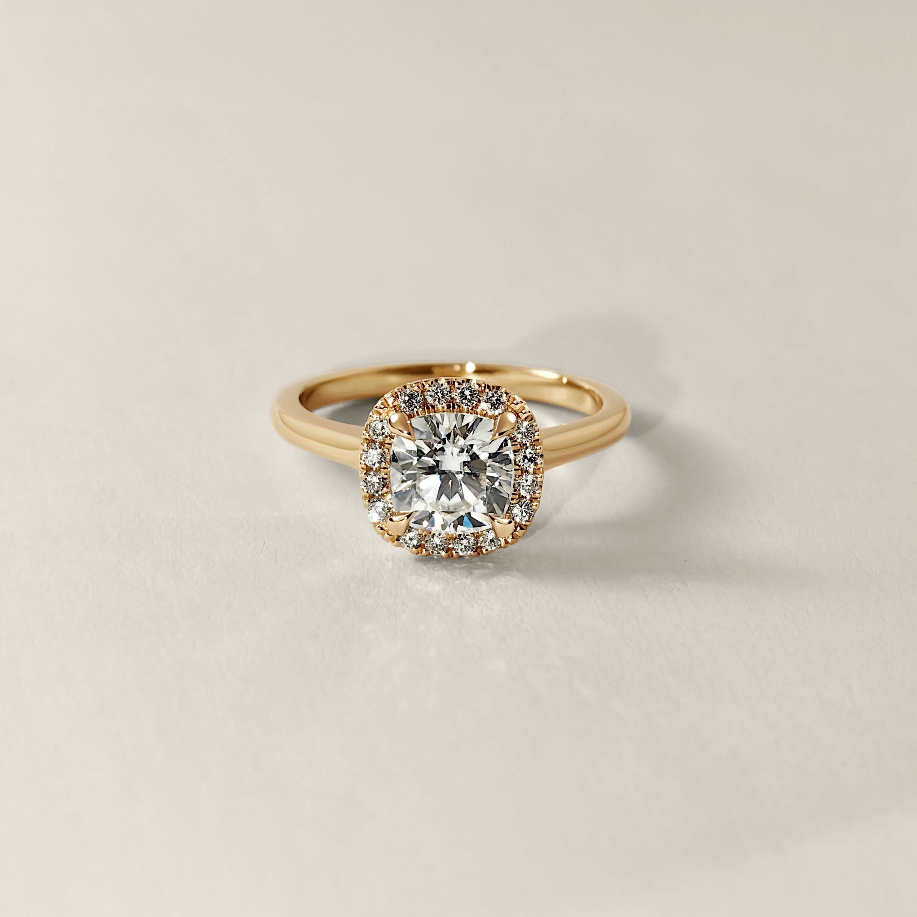 Clara Cushion Cut Forever Halo Cathedral Engagement Ring, Moissanite/Lab Grown Diamond