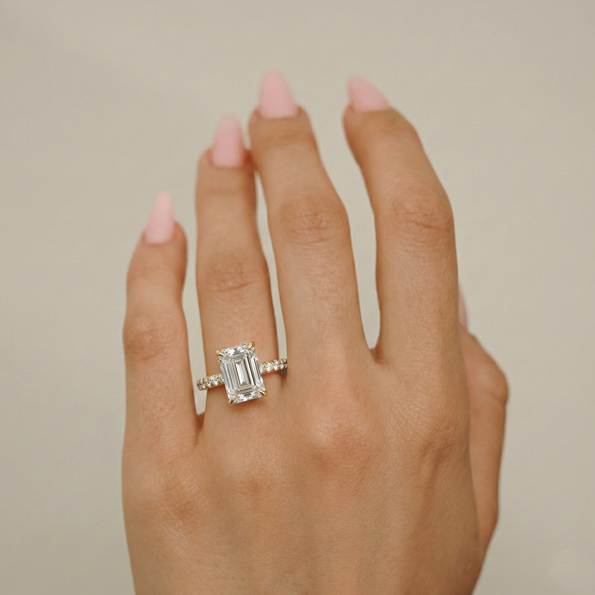 Lily Emerald Double Hidden Halo Engagement Ring, Moissanite/Lab Grown Diamond