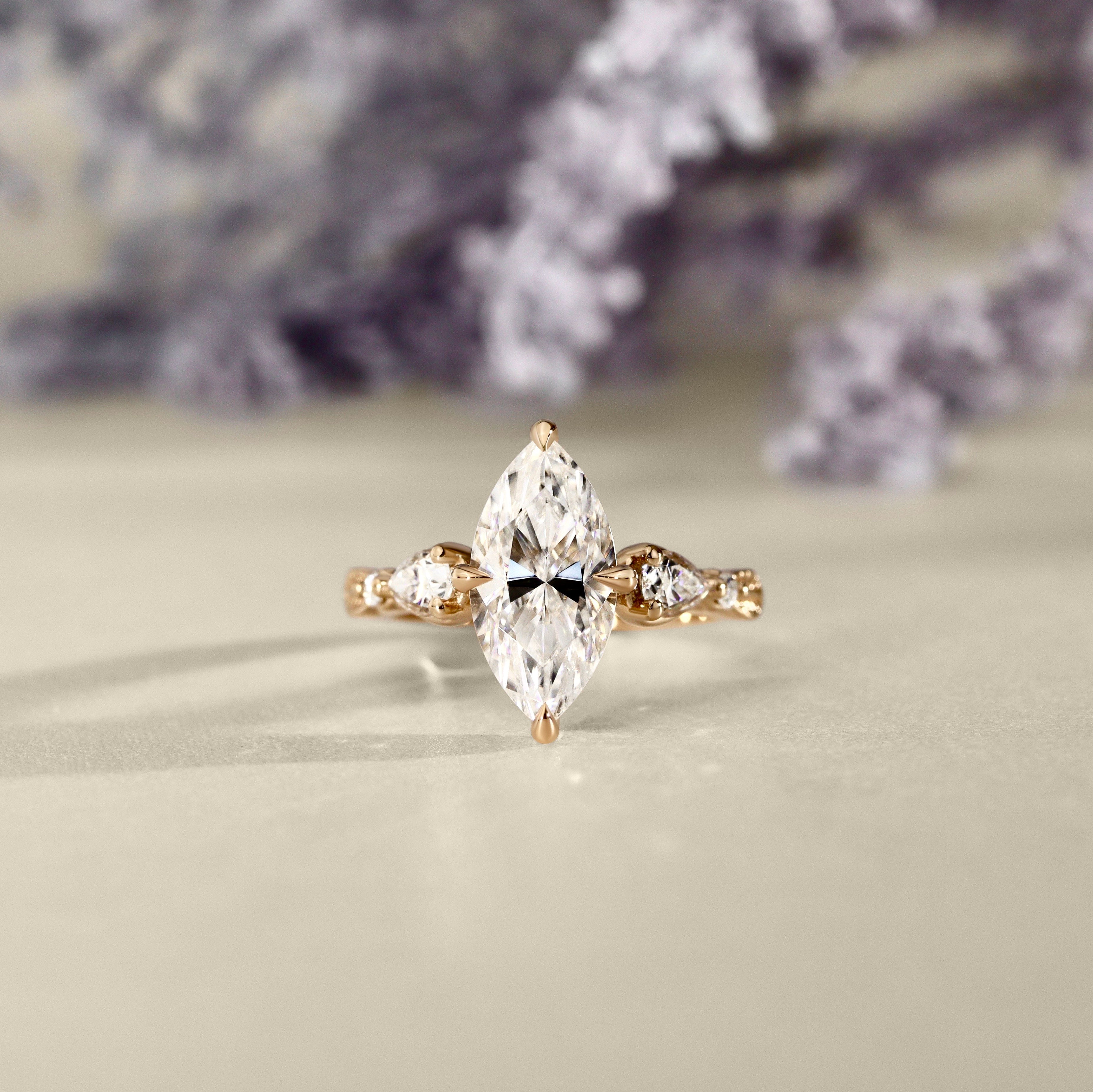 Madison Marquise Art Deco Leaf Engagement Ring, Compass Set