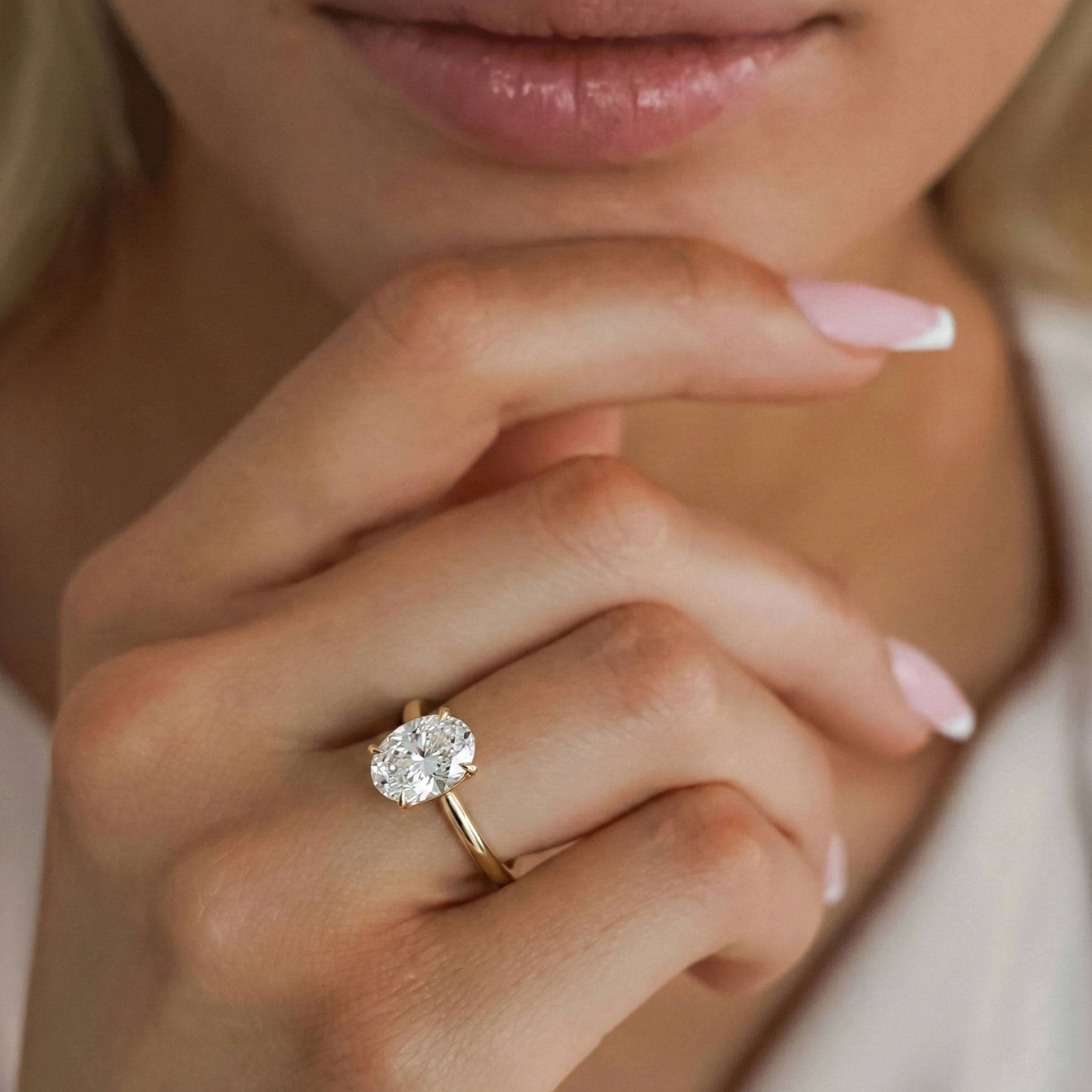 Ava Oval Solitaire Cathedral Engagement Ring, Moissanite/Lab Diamond