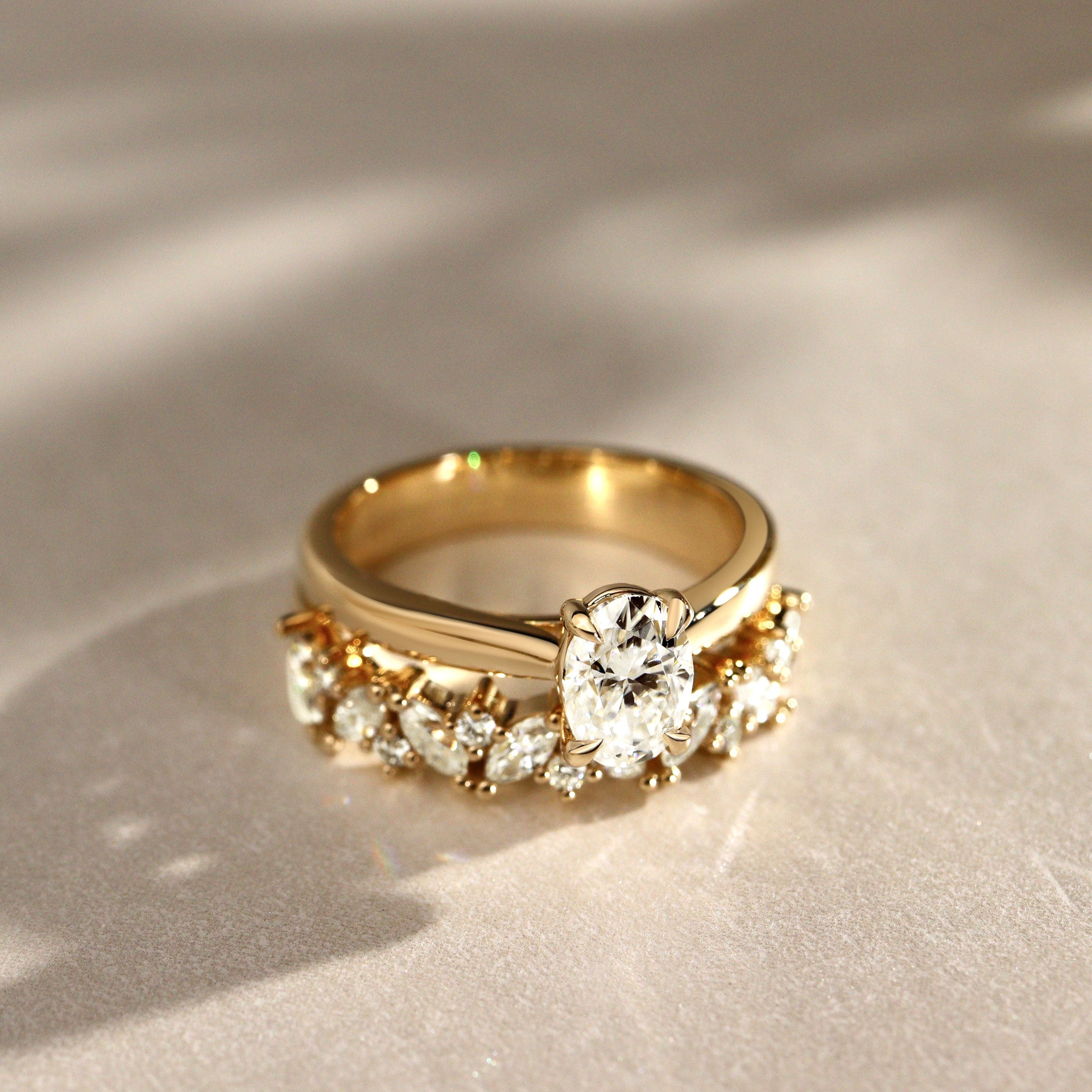 Lyra Oval Cut Solitaire Cathedral Engagement Ring, Moissanite/Lab Grown Diamond