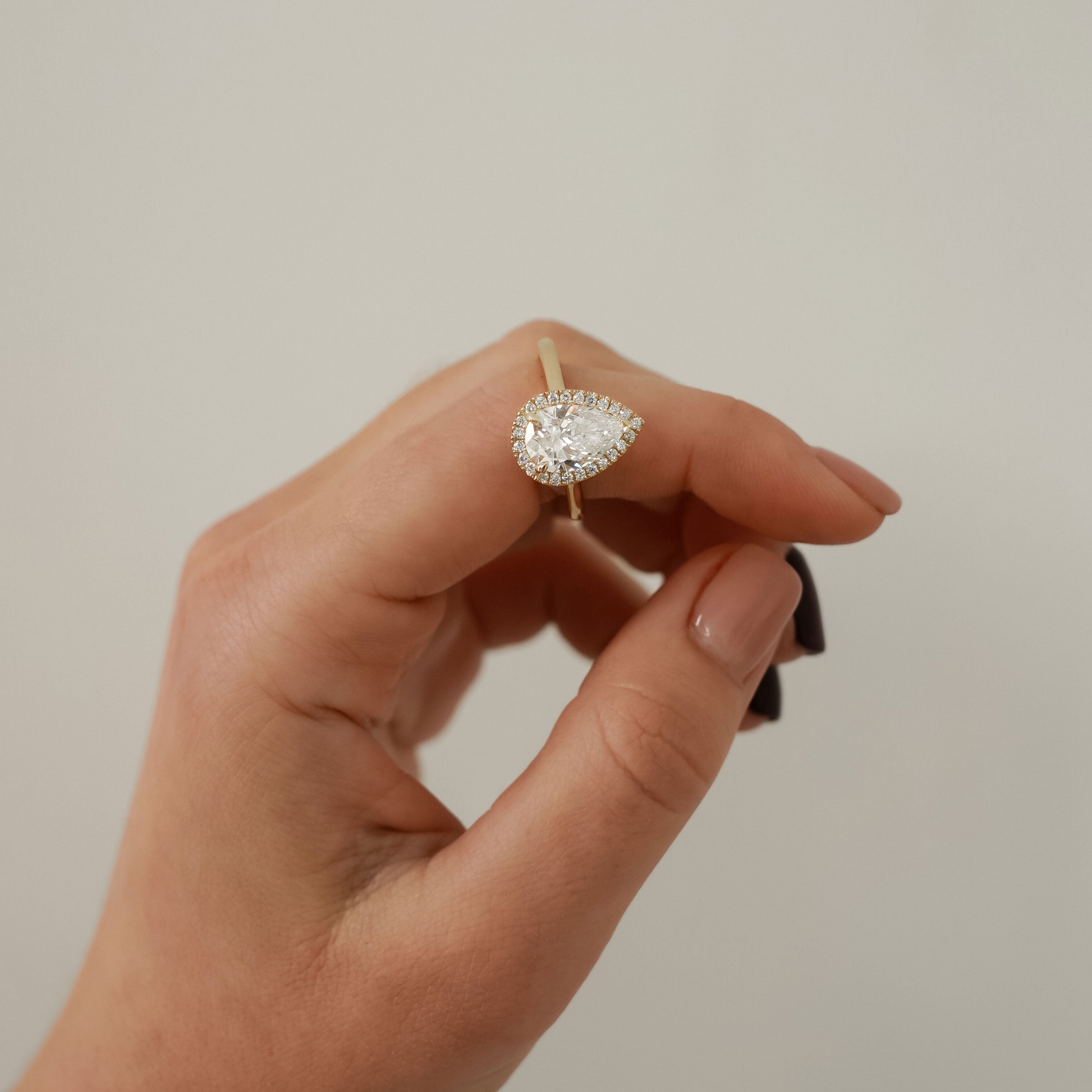 Sophia Pear Halo Cathedral Engagement Ring, Moissanite/Lab Grown Diamond