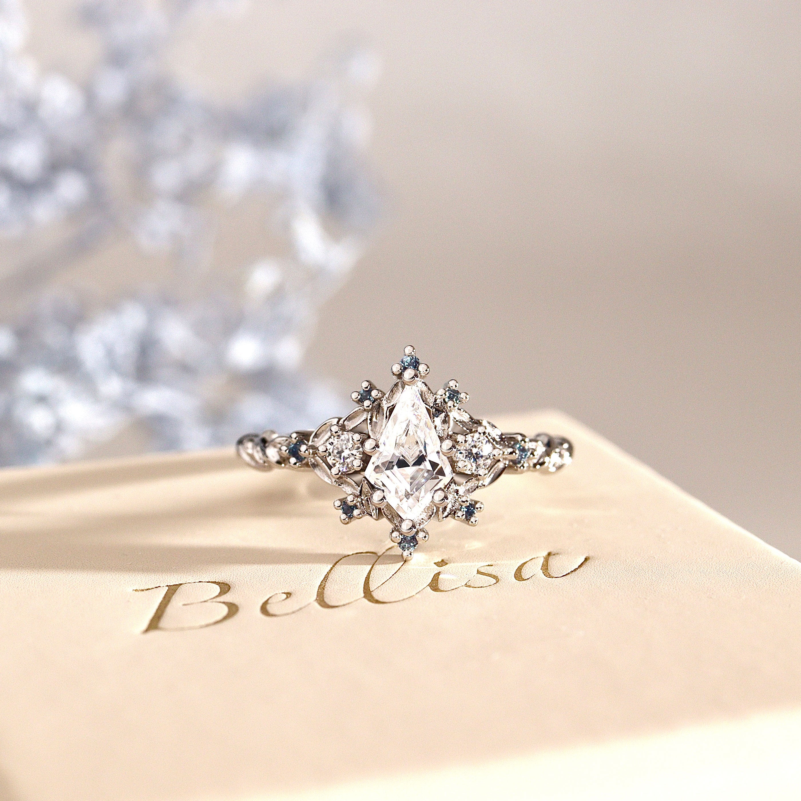 Bespoke #9172 - Custom 1ct Kite Shape Leaf & Vine Inspired Engagement Ring