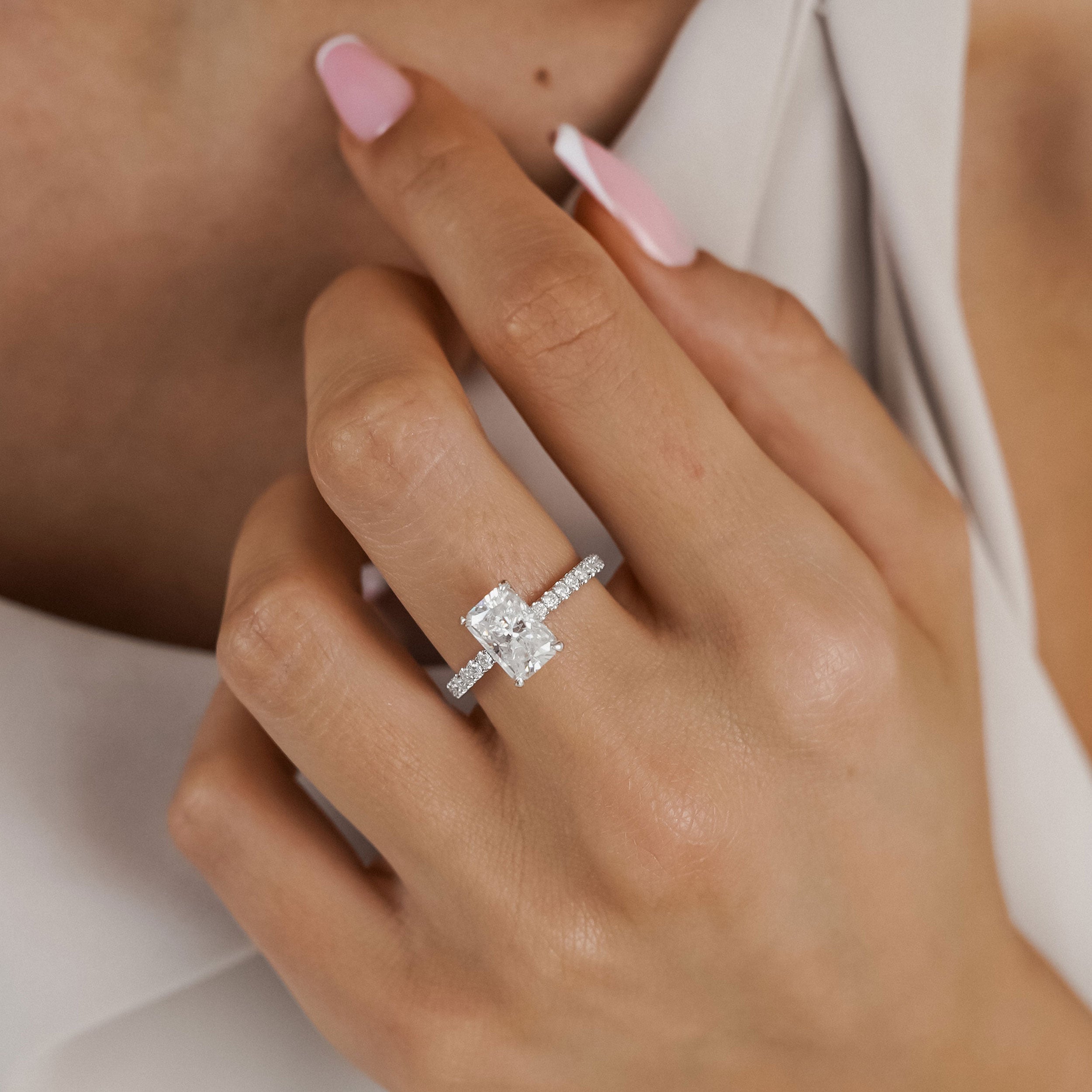 Riley Radiant Hidden Halo Engagement Ring, Moissanite/Lab Grown Diamond