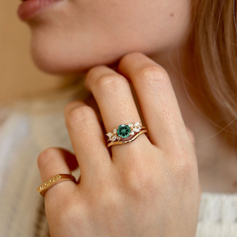 Anna's Dream Round Lab Emerald Cluster Engagement Ring