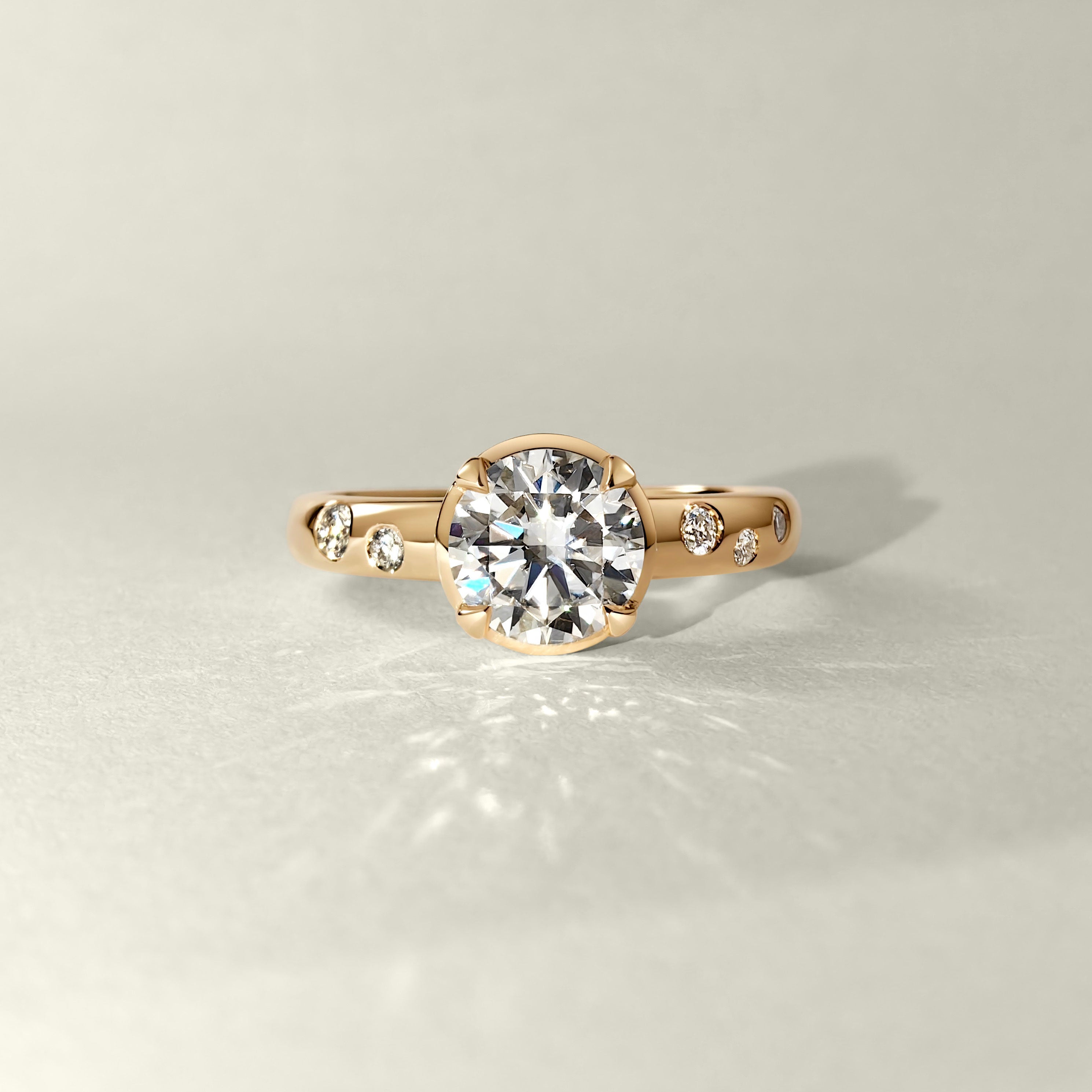 Serene Lagoon Round Retro Solitaire Engagement Ring, Flush Set