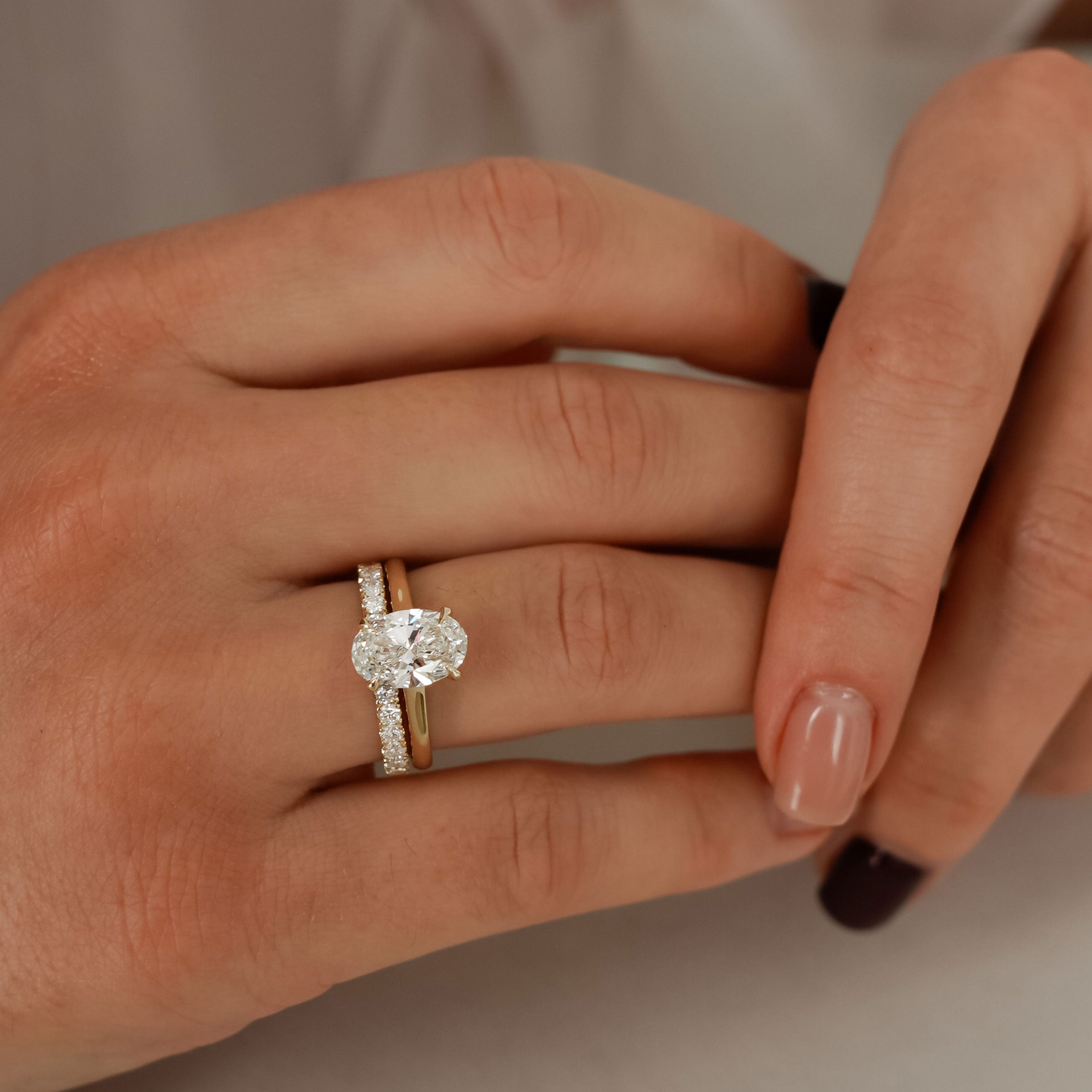 Ivy Oval Cut Hidden Halo Solitaire Engagement Ring, Cathedral Band