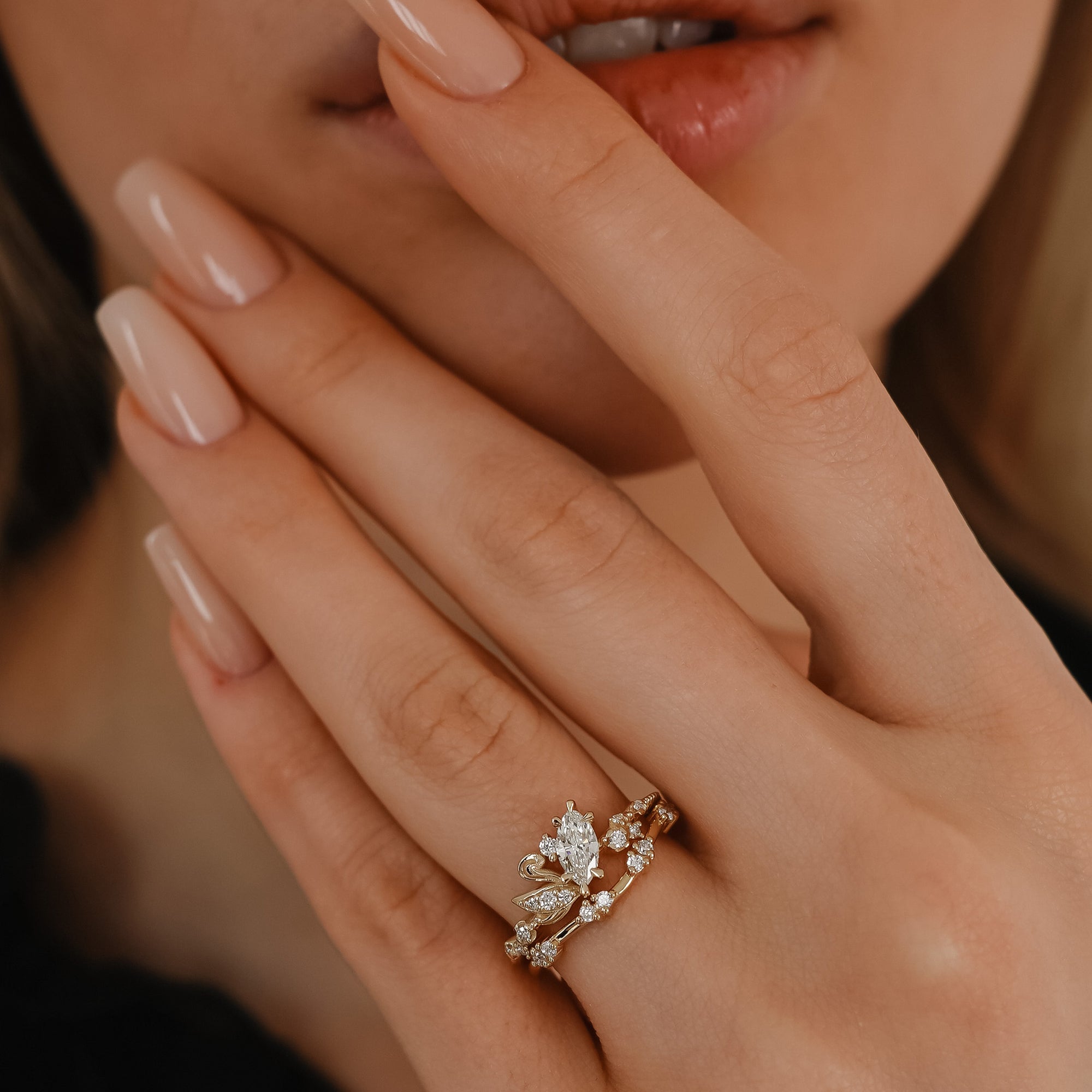 Curved Twin Floating Star Half Eternity Ring