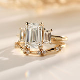 Evelyn Emerald Cut Three Stone Engagement Ring, Low Set