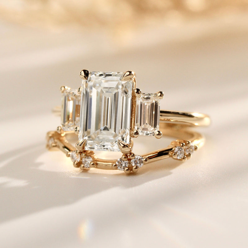 Evelyn Emerald Cut Three Stone Engagement Ring, Low Set