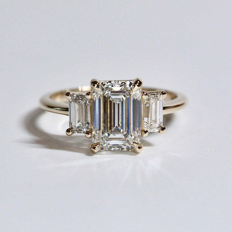 Evelyn Emerald Cut Three Stone Engagement Ring, Low Set