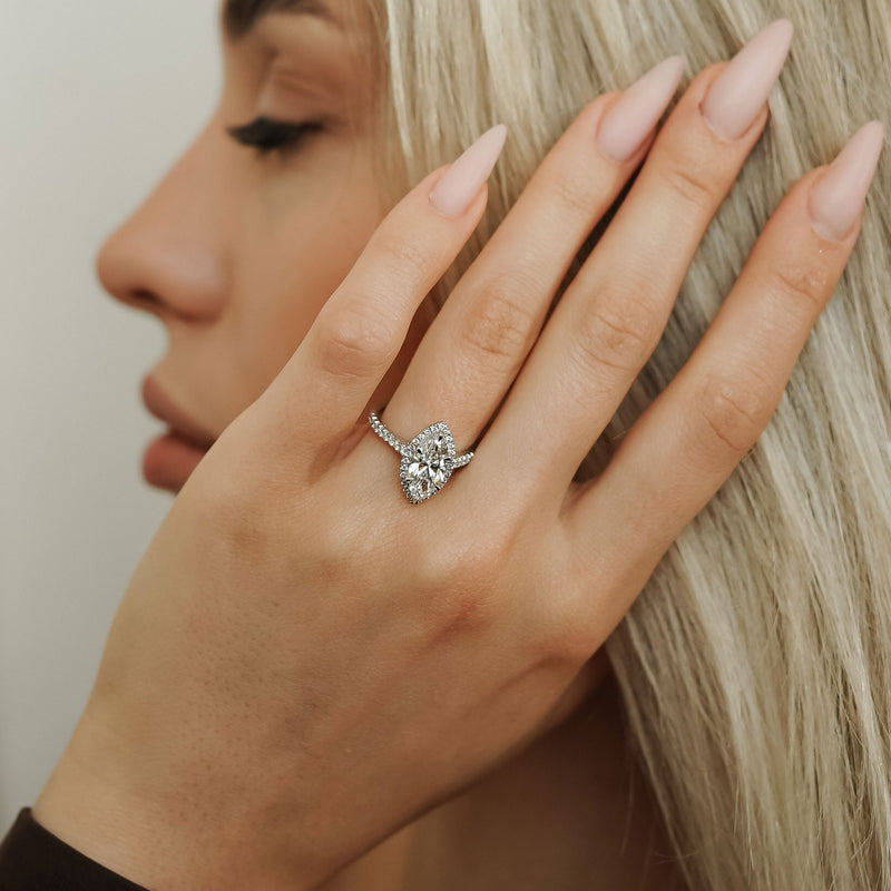 Stefania Marquise Halo Engagement Ring, Hidden V Pavé