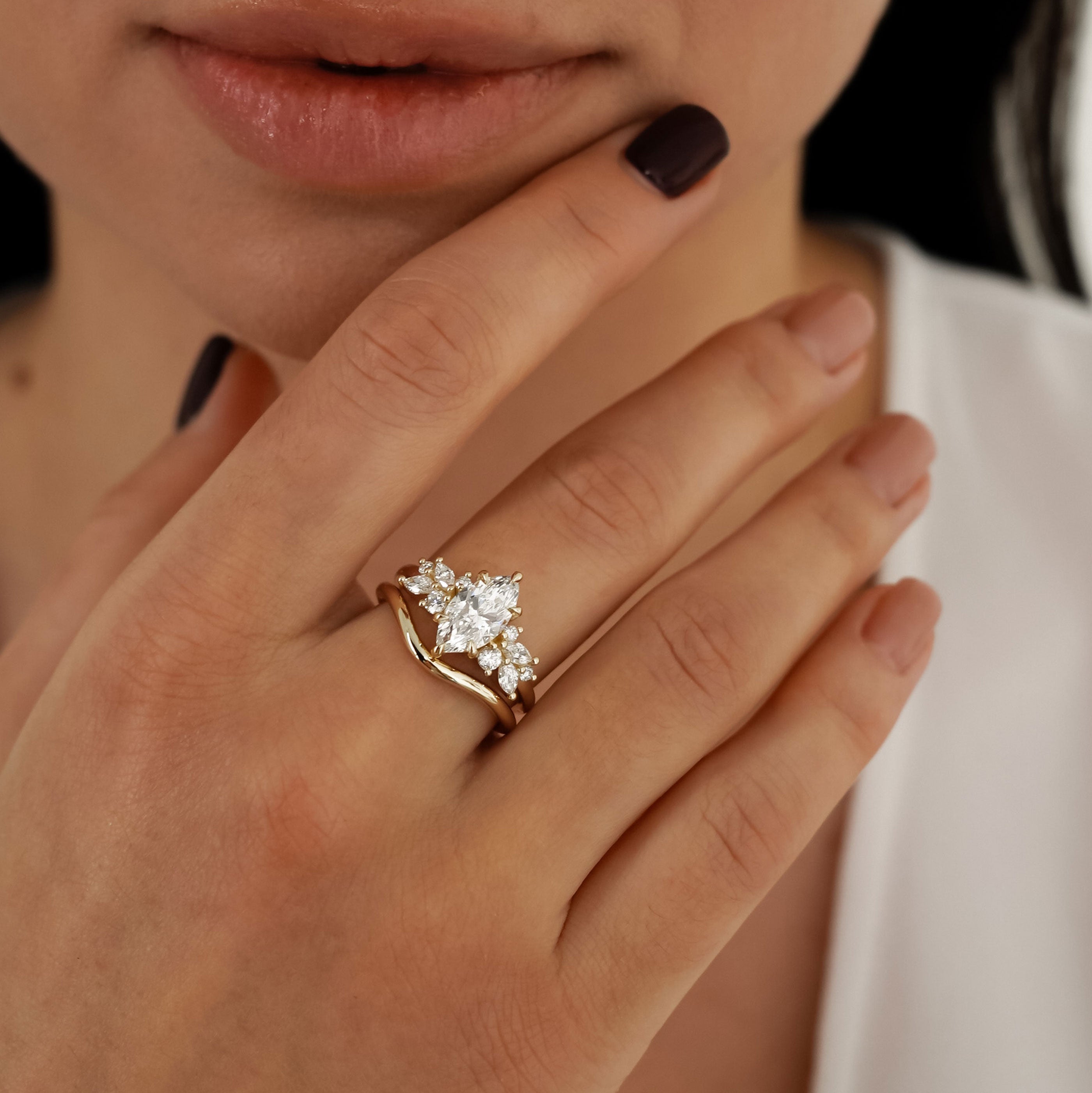 Marquise Anna's Dream Cluster Engagement Ring, Moissanite/Lab Diamond