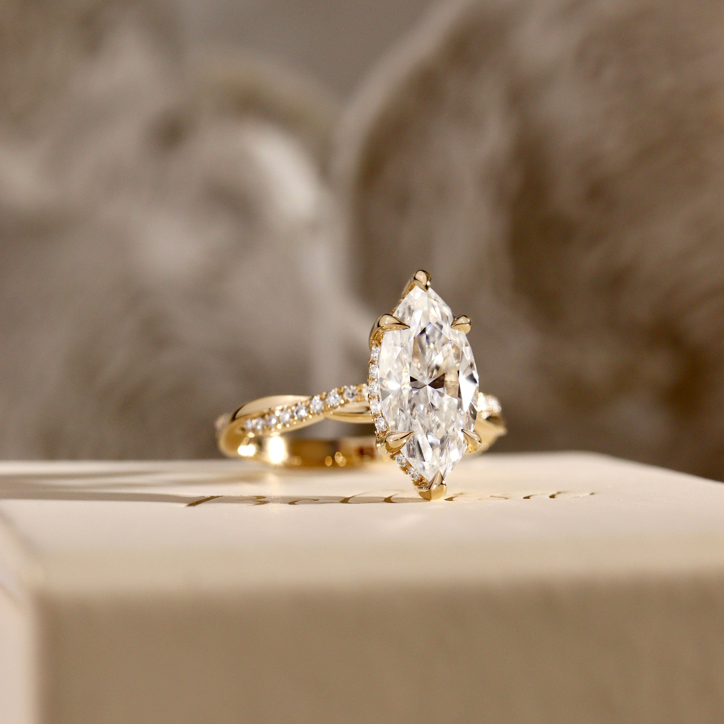 Julia Marquise Hidden Halo Twist Band Engagement Ring, High Set