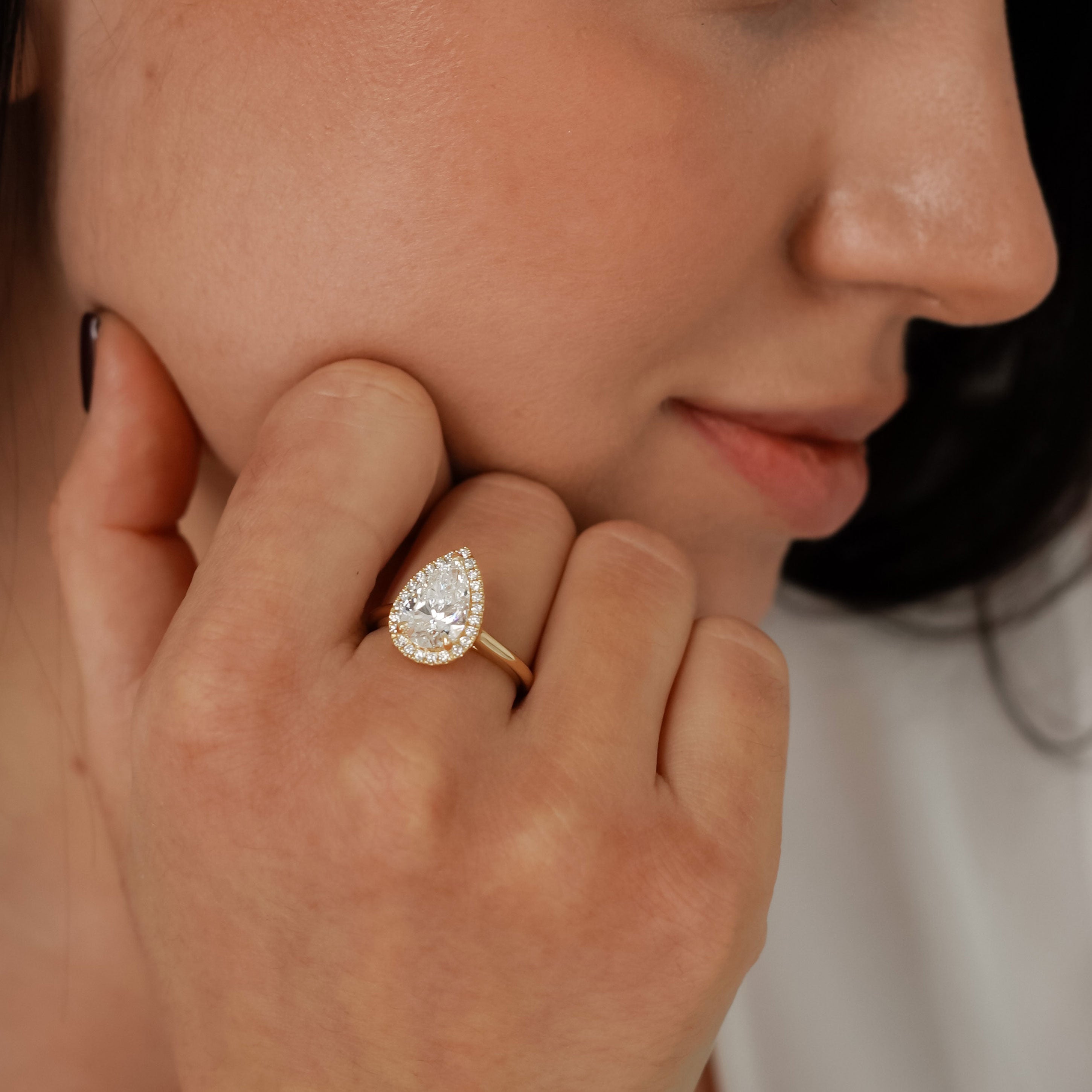 Sophia Pear Halo Cathedral Engagement Ring, Moissanite/Lab Grown Diamond