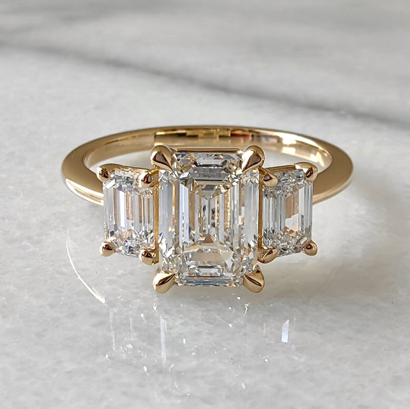 Evelyn Emerald Cut Moissanite/Lab Grown Diamond Three Stone Engagement ...