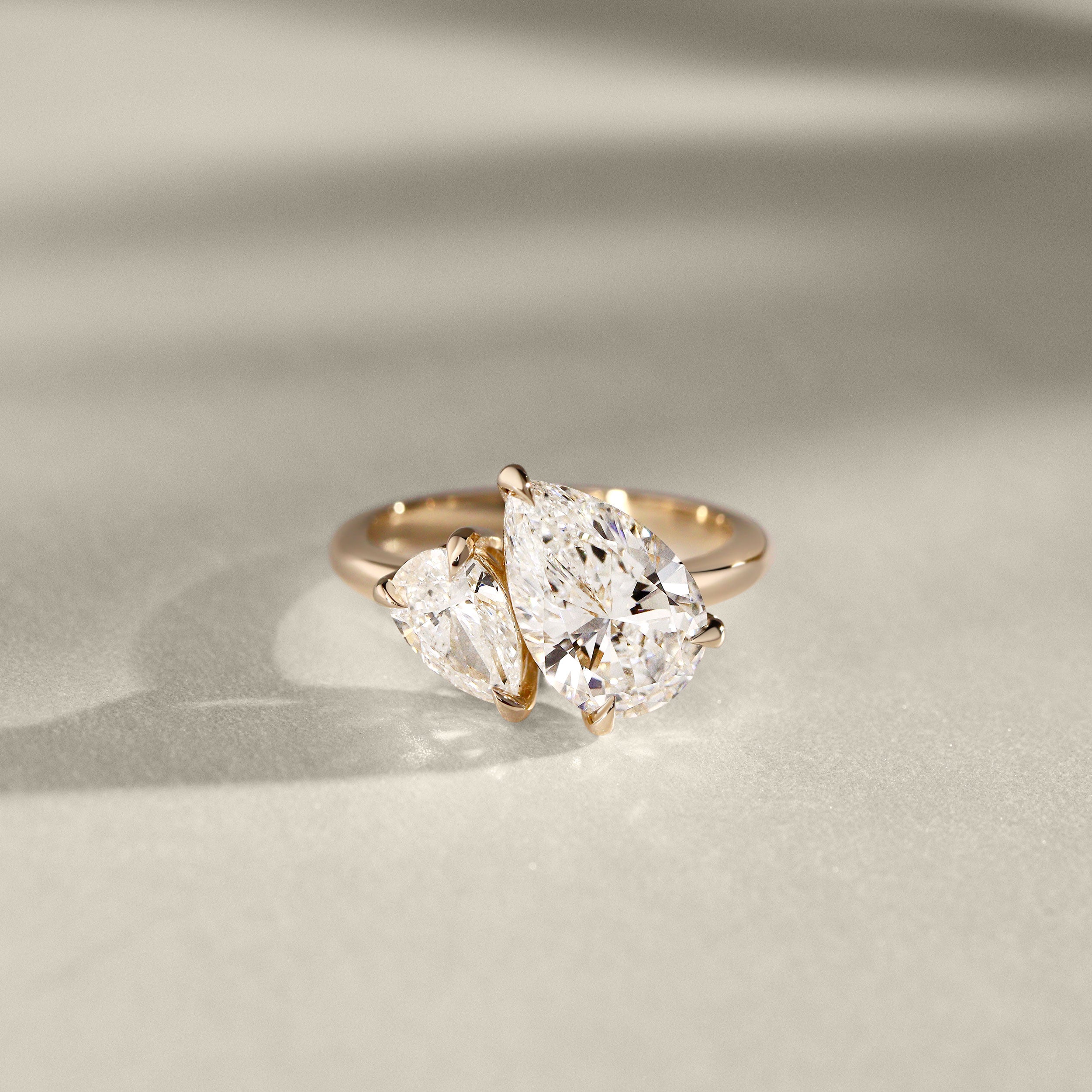 Bespoke #9178 - Custom Pear Lab Diamond Toi et Moi Engagement Ring, Hidden Halo