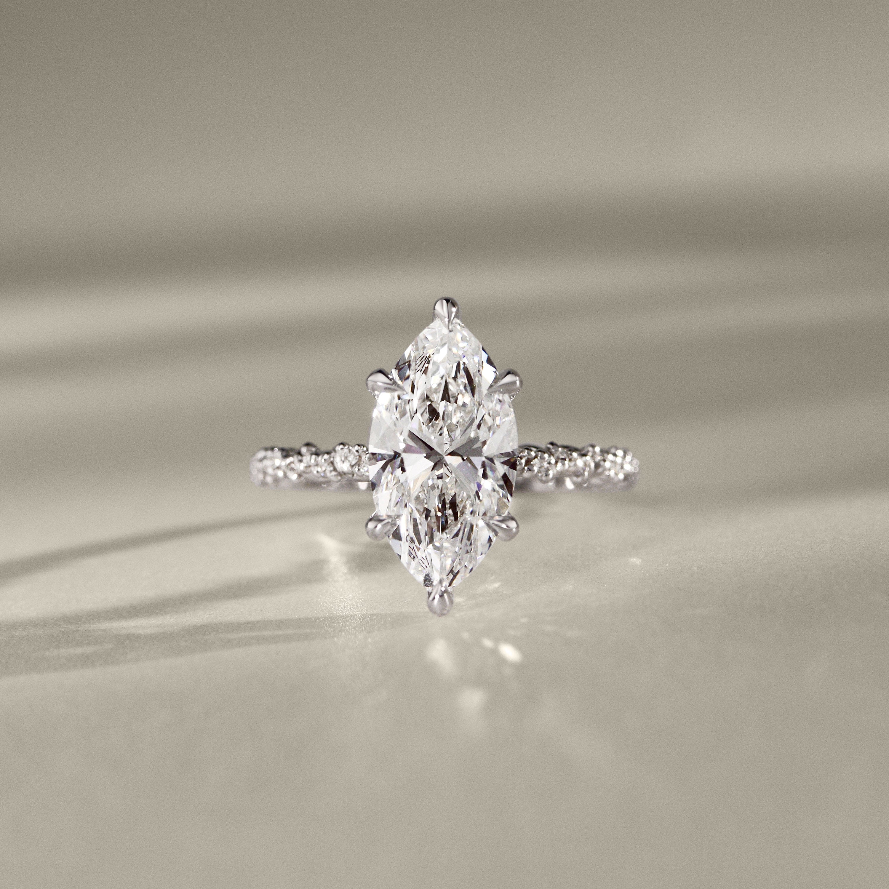 Aurora Marquise Cut Vine Pavé Prong Engagement Ring, Moissanite/Lab Grown Diamond