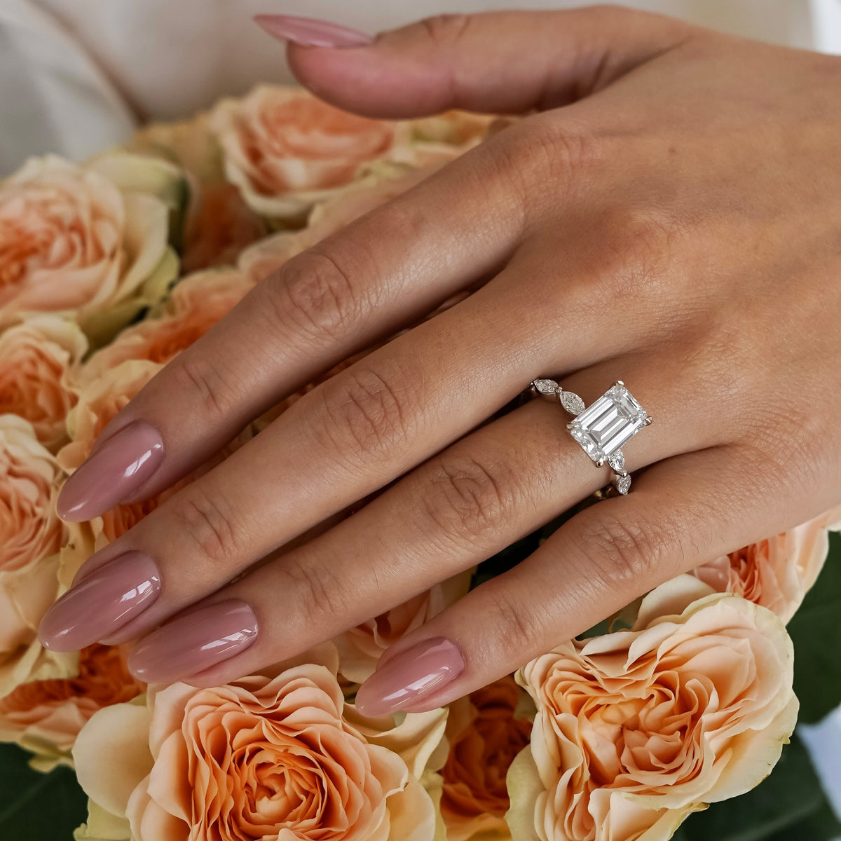 Marielle Emerald Cut Marquise Diamond Band Engagement Ring