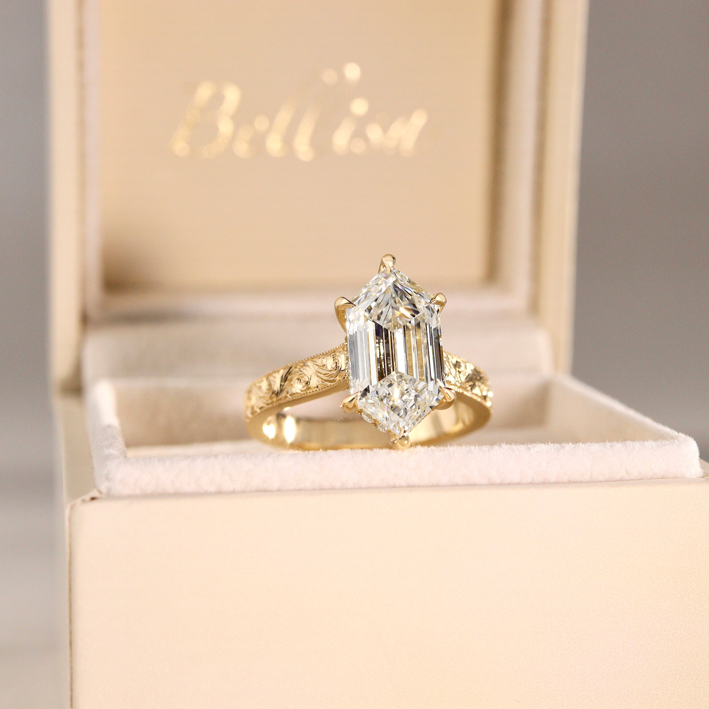 Bespoke #9183 - Custom Hand Engraving Dutch Step Cut Marquise Cathedral Engagement Ring