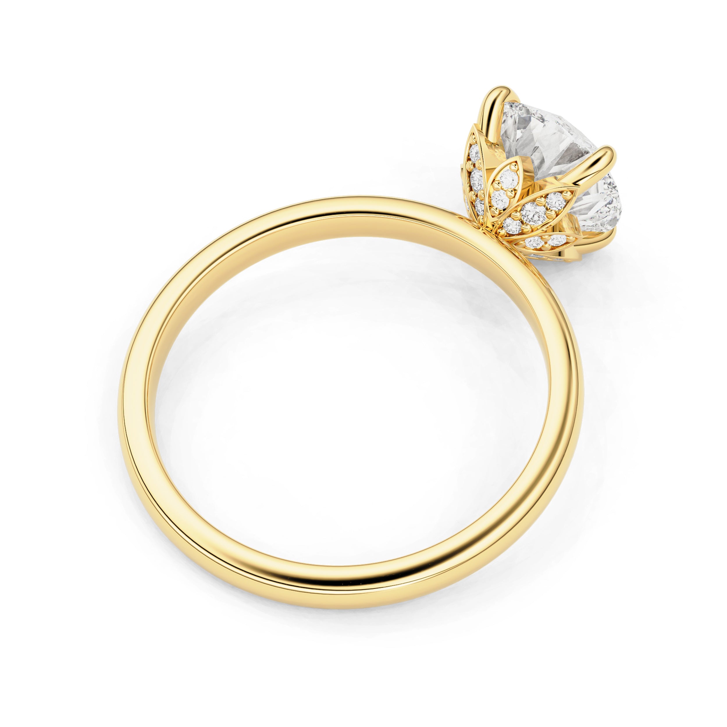 The Petal Hidden Halo Round Engagement Ring, Four Prongs