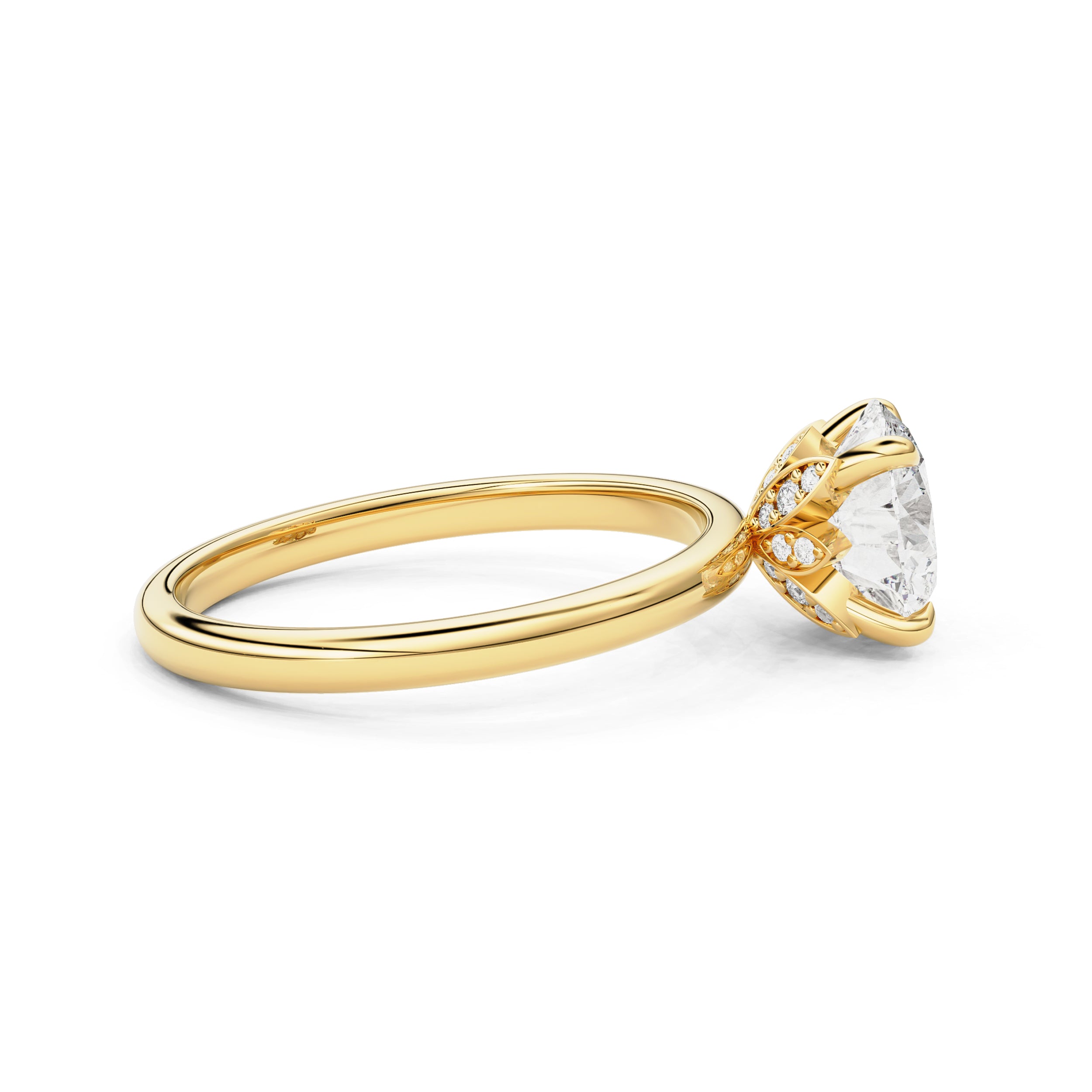 The Petal Hidden Halo Round Engagement Ring, Four Prongs
