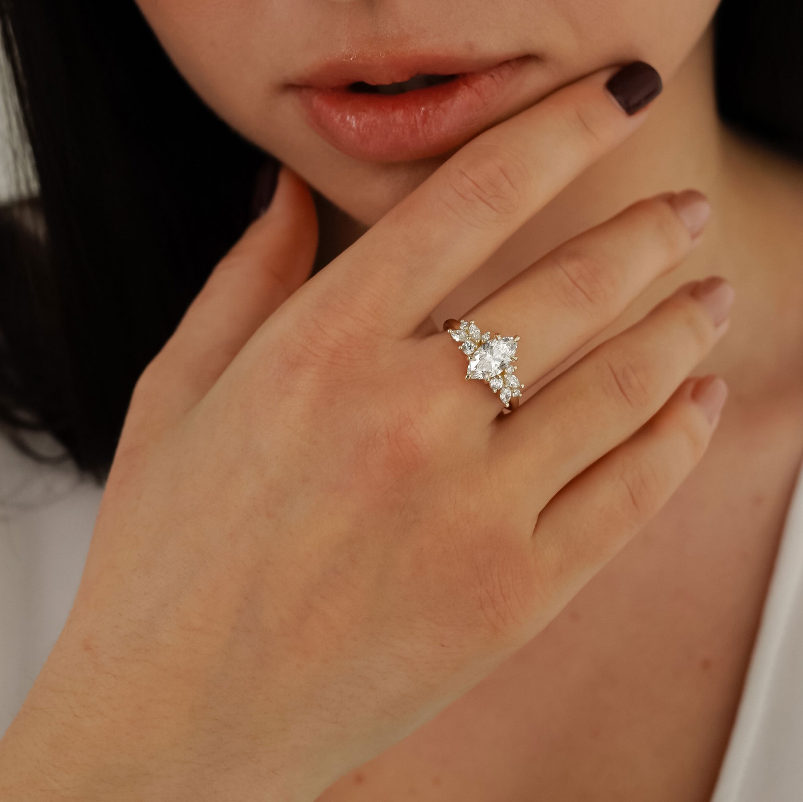 Marquise Anna's Dream Cluster Engagement Ring, Moissanite/Lab Diamond