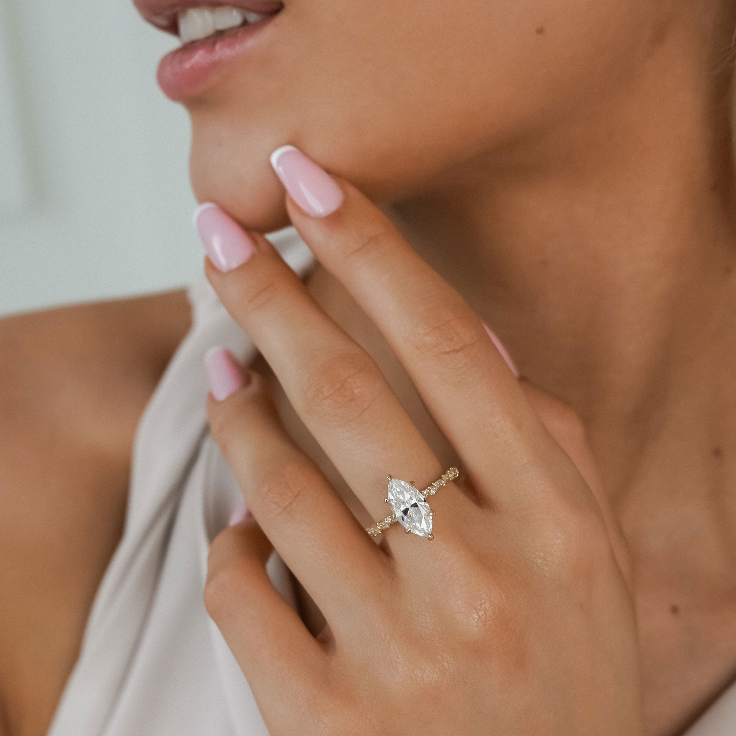 Aurora Marquise Cut Vine Pavé Prong Engagement Ring, Moissanite/Lab Grown Diamond