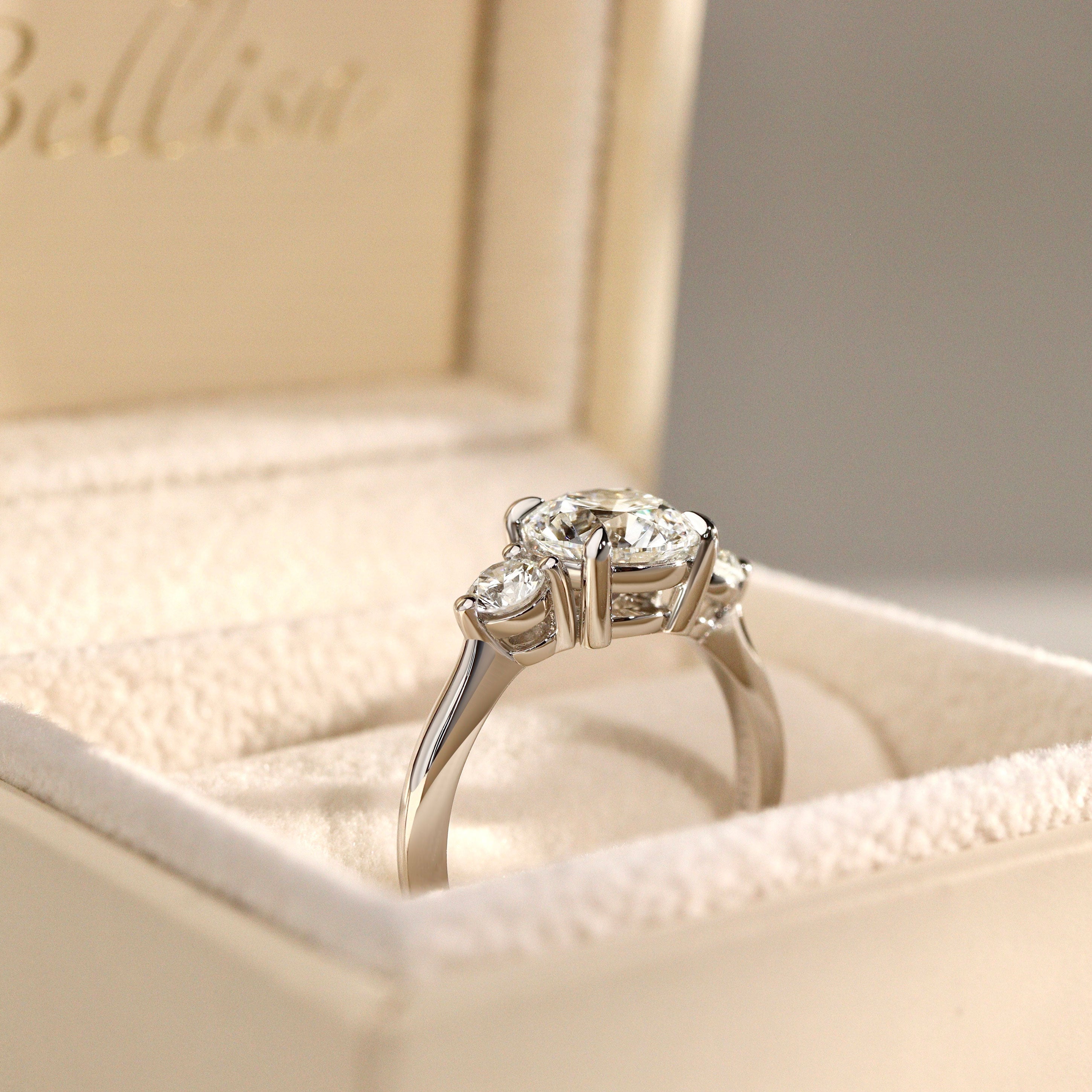 Sofia Round Brilliant Cut Three Stone Engagement Ring, Moissanite/Lab Grown Diamond