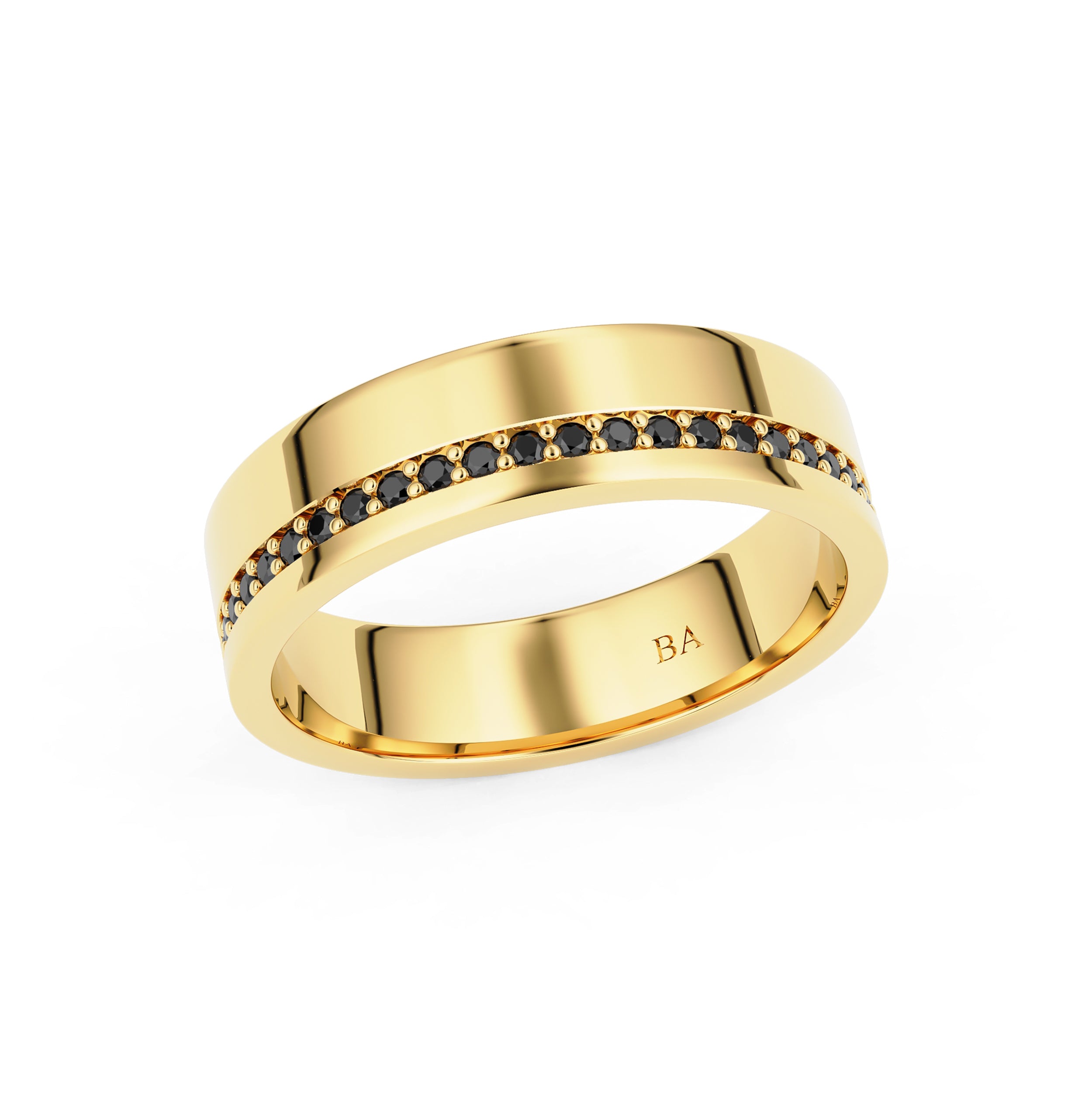 5.5mm Pavé 14k Gold Forever Wedding Band, 3/4 Way Black Moissanite