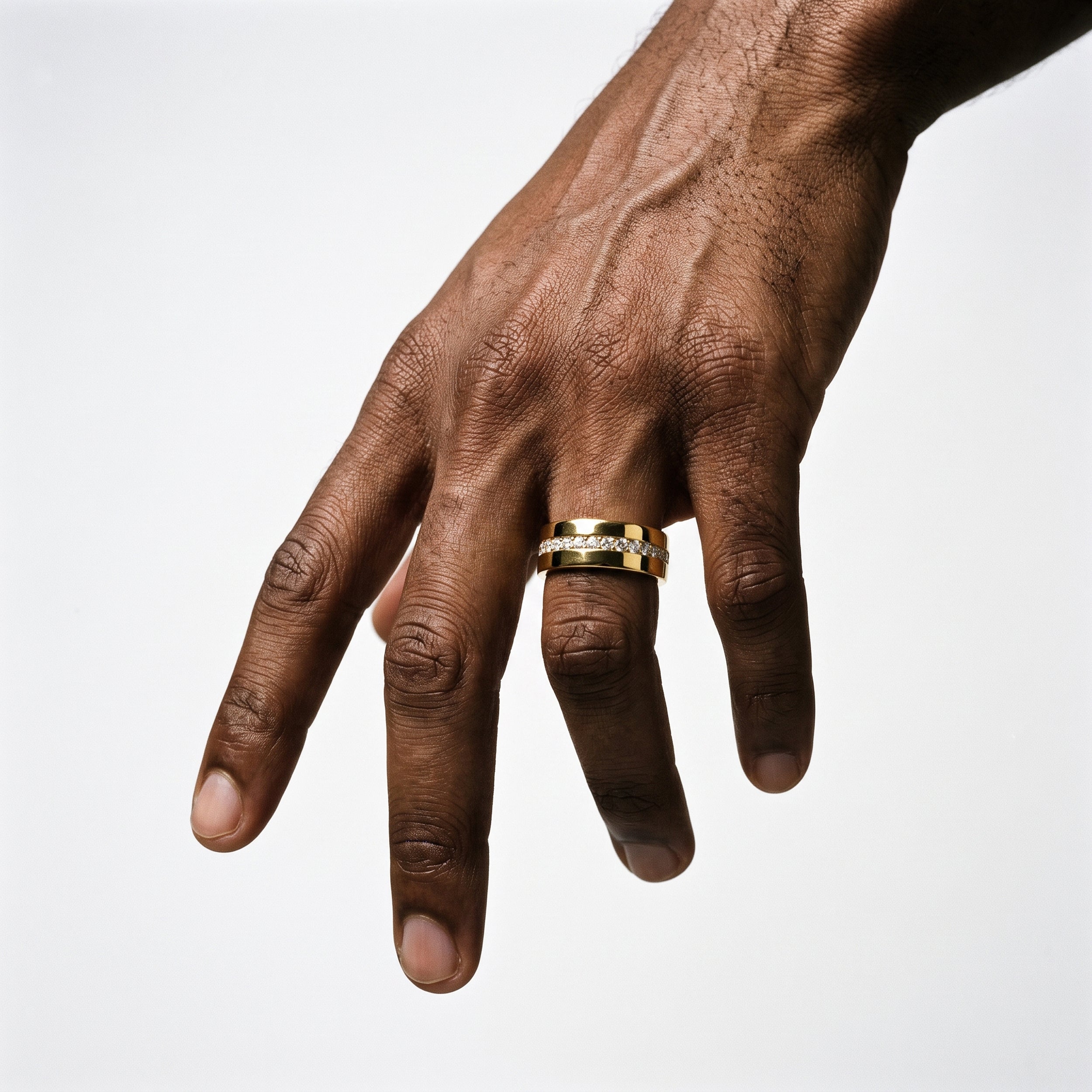 7mm Half Pavé Forever Wedding Band, 14k Gold