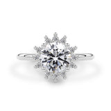 Round Peaceful Sunflower Halo Engagement Ring, Moissanite/Lab Grown Diamond