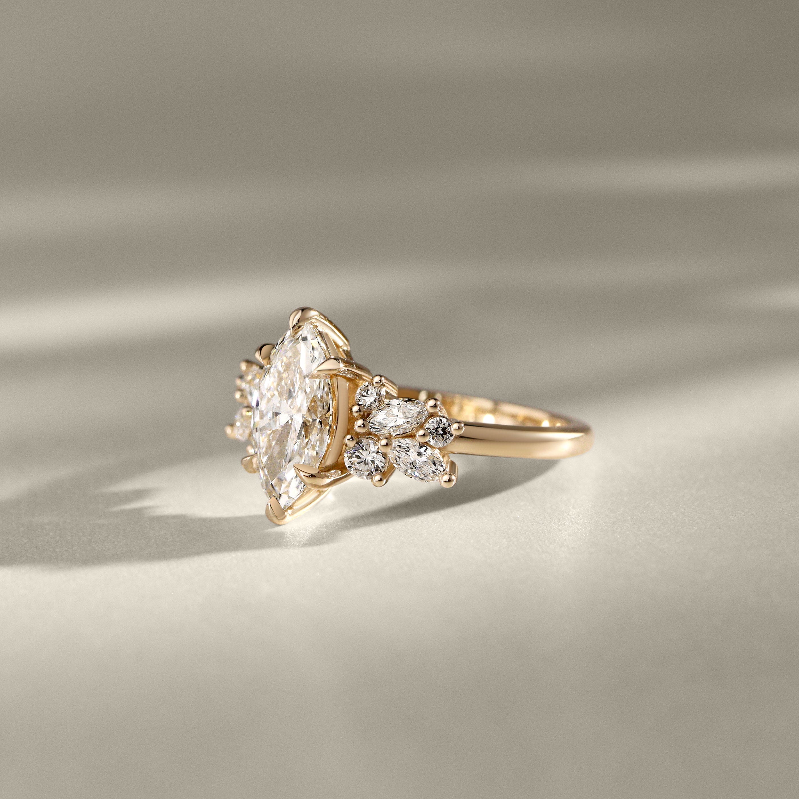 Marquise Anna's Dream Cluster Engagement Ring, Moissanite/Lab Diamond