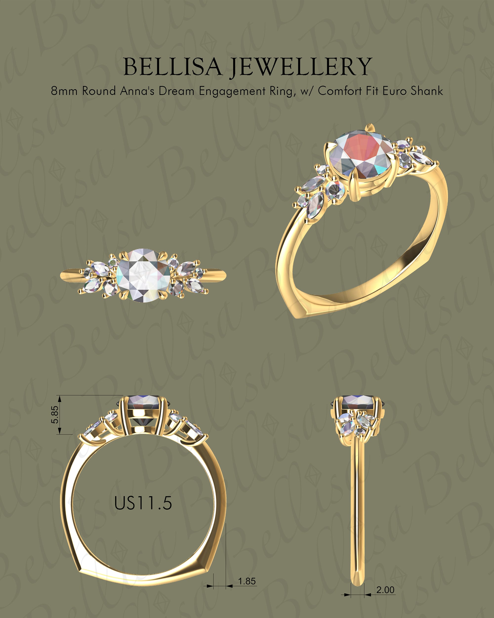 Customize - Round Anna's Dream Engagement Ring, w/ Comfort Fit Euro Shank