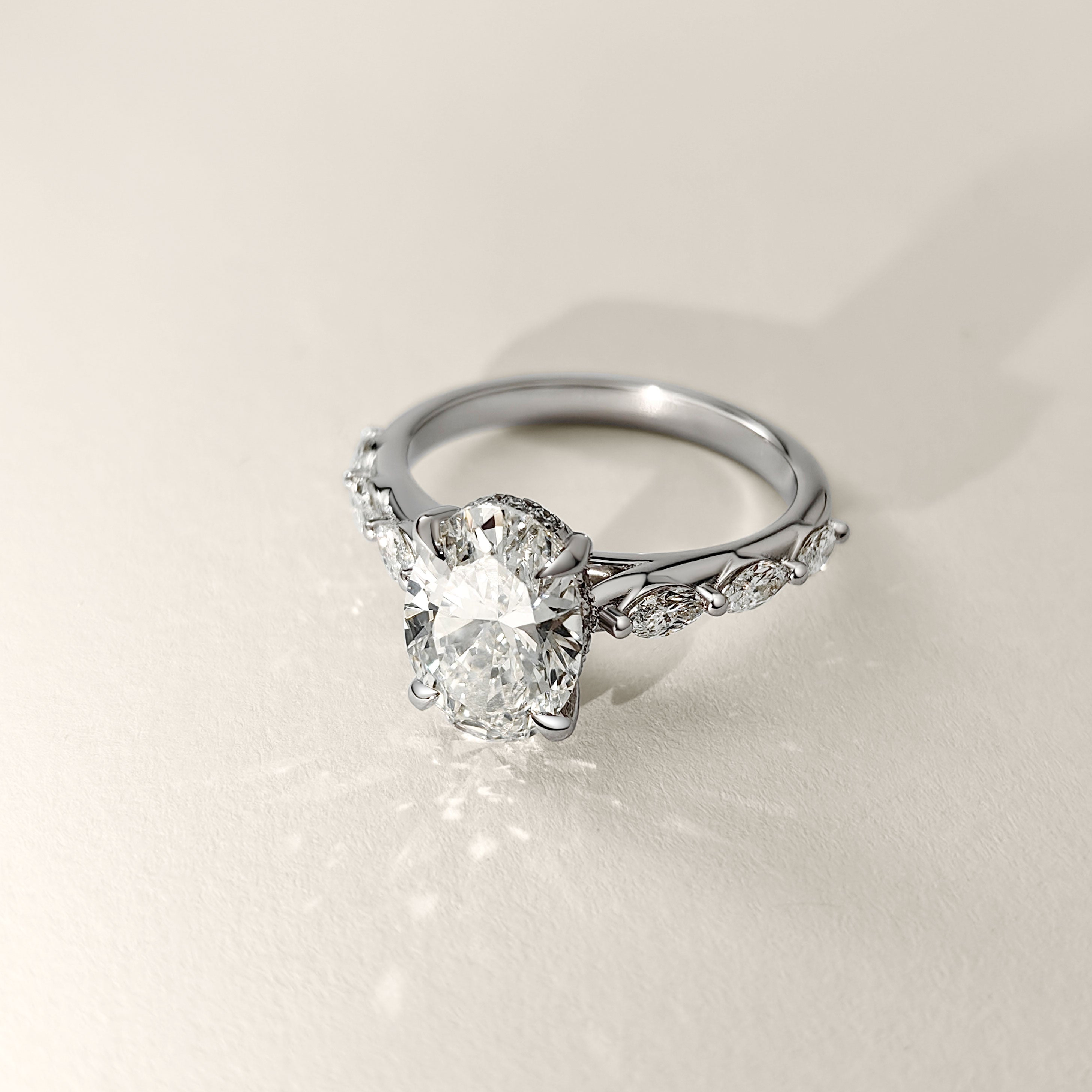 Emilia Oval Cut Marquise Band Engagement Ring, Moissanite/Lab Grown Diamond