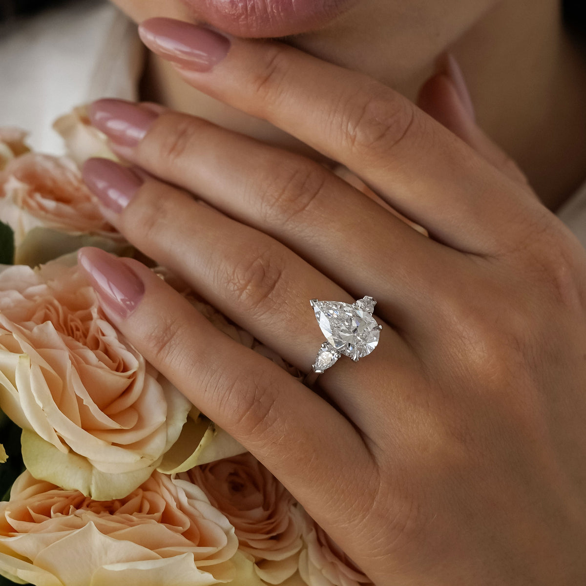 Tiana Pear Cut Three Stone Engagement Ring
