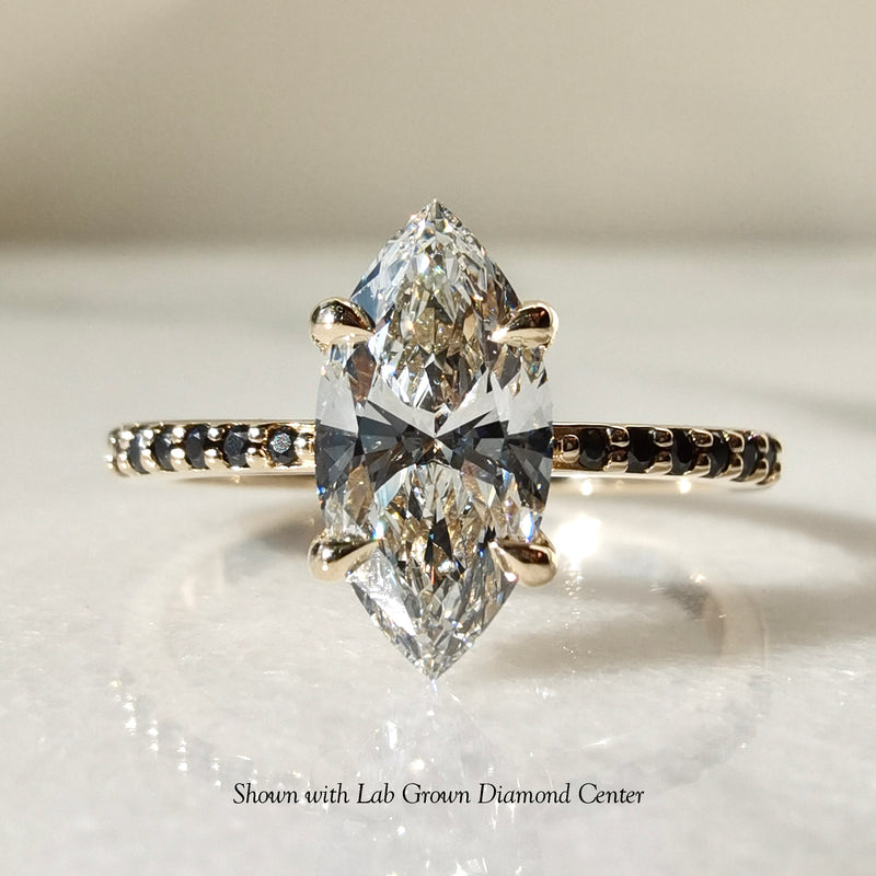 Beloved Marquise Cut Engagement Ring, Moissanite With Black Diamond