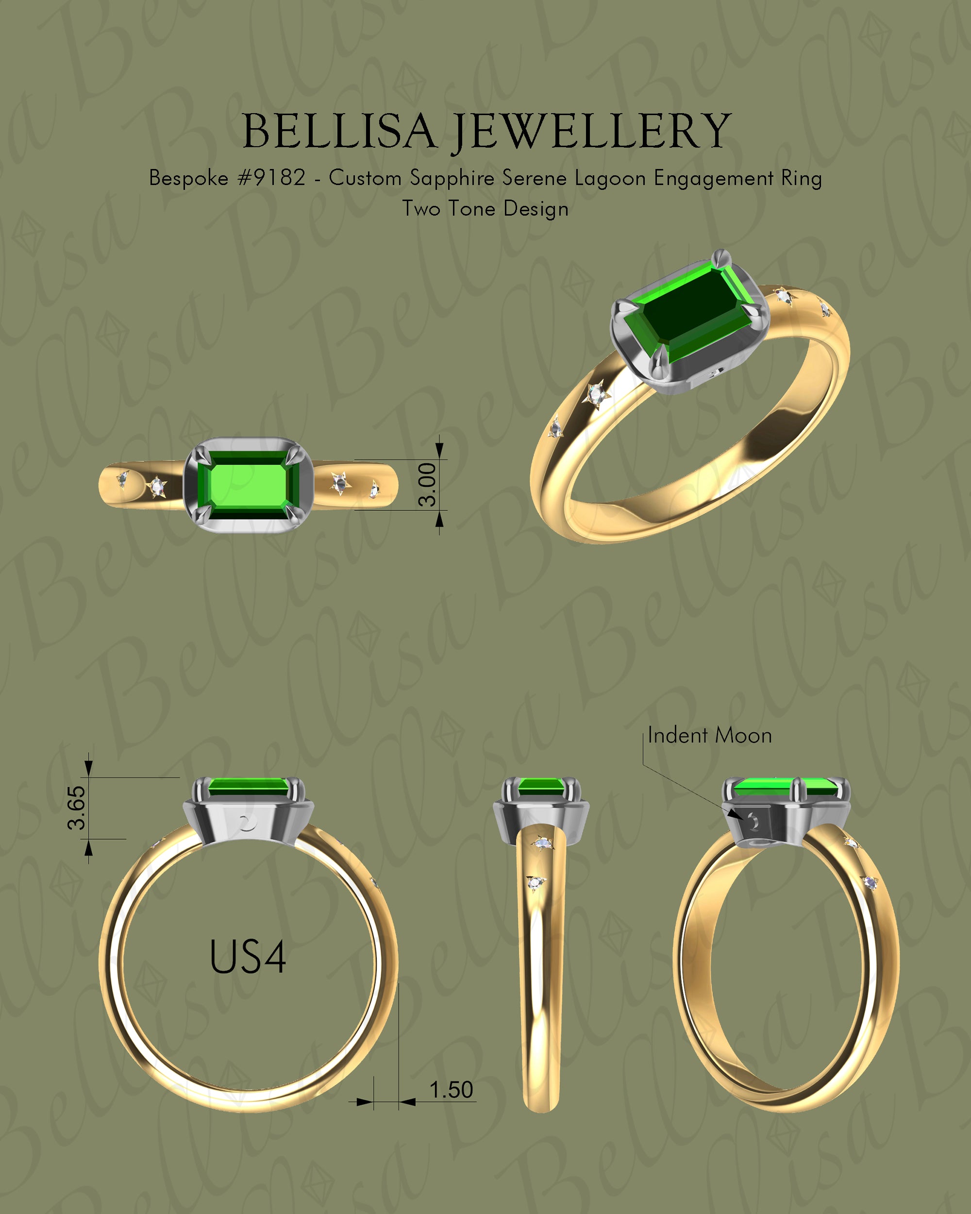 Bespoke #9182 - Custom Sapphire Serene Lagoon Engagement Ring Two Tone Design