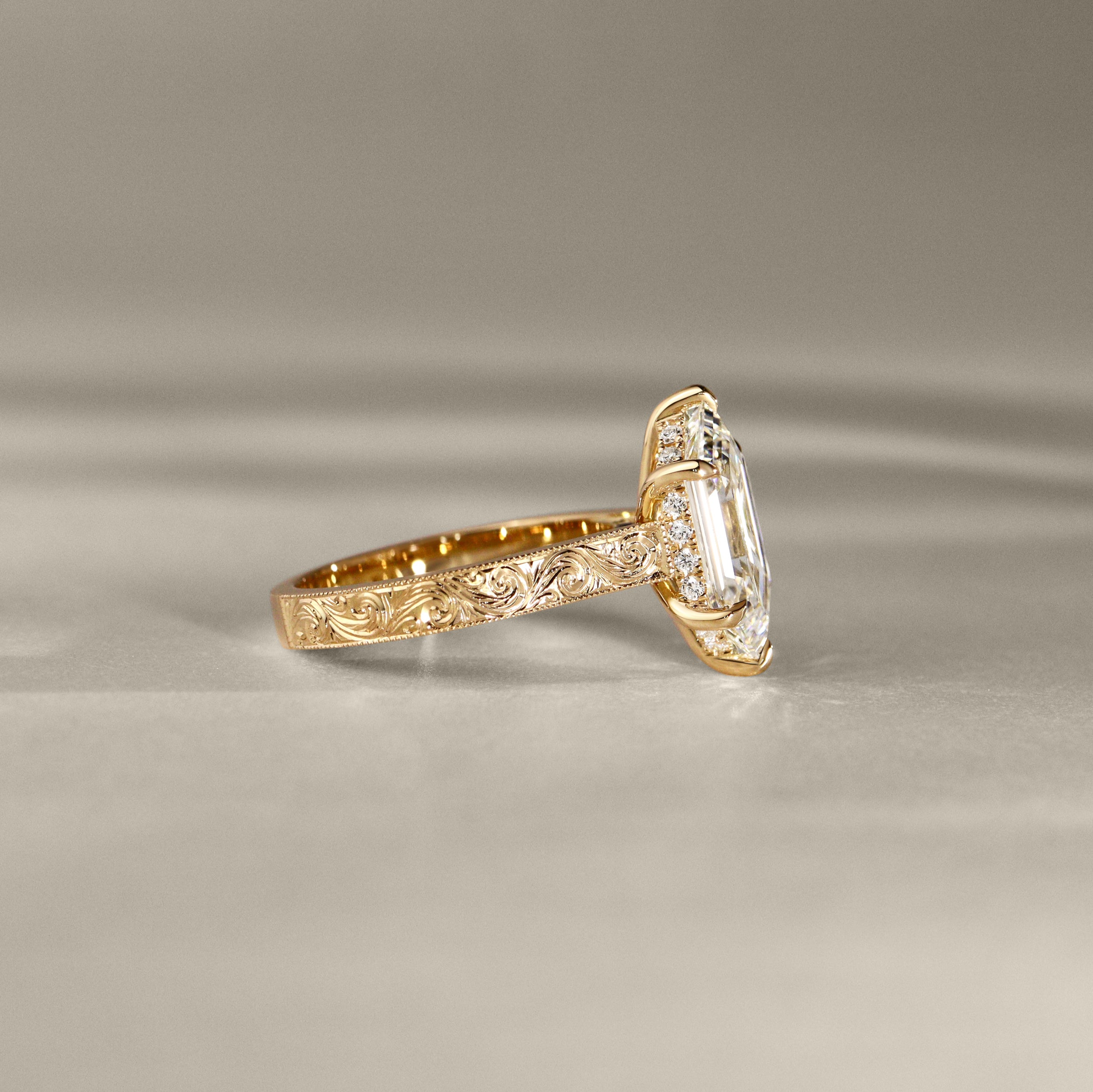 Bespoke #9183 - Custom Hand Engraving Dutch Step Cut Marquise Cathedral Engagement Ring