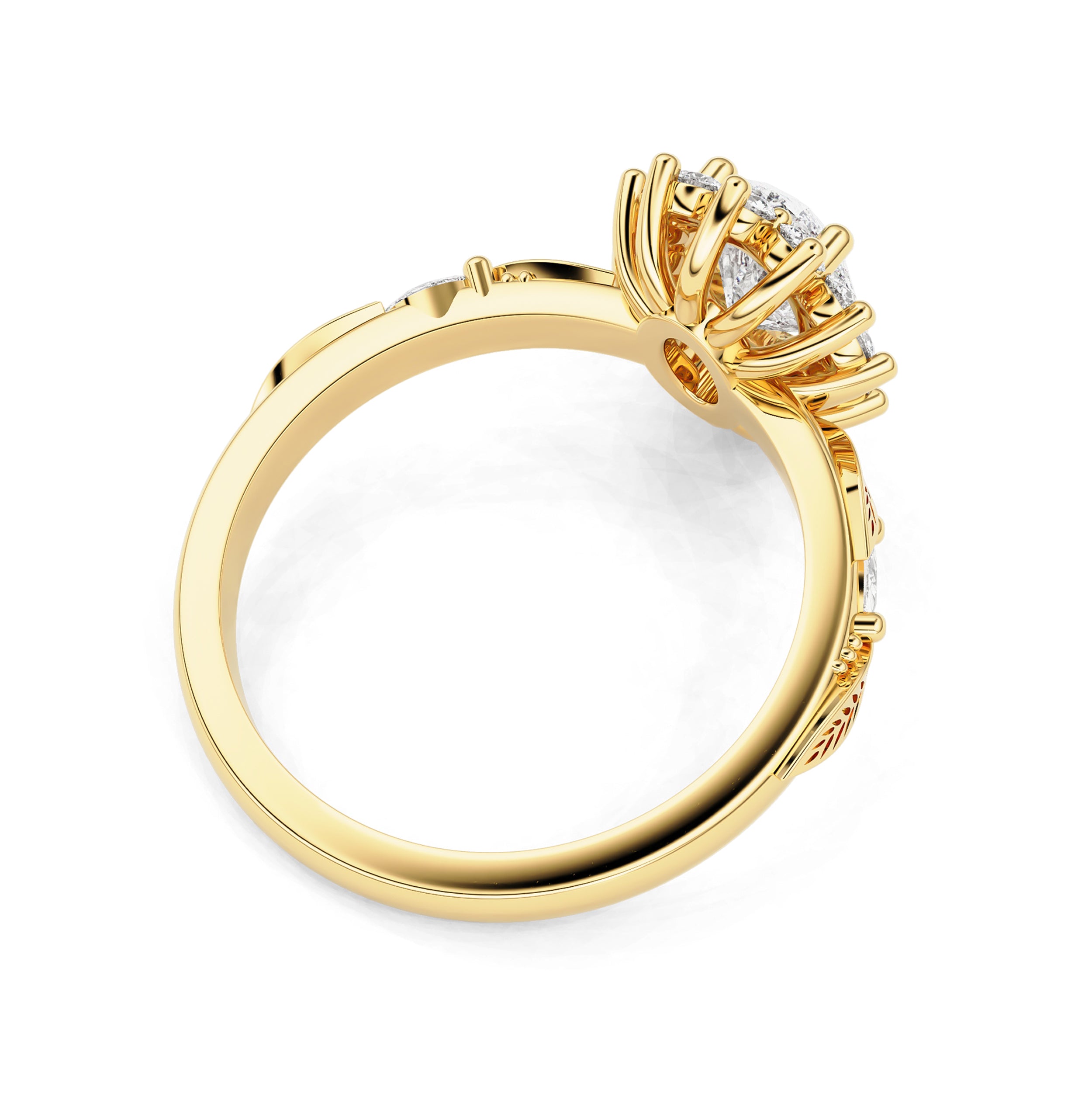 Brooke Oval Blue Sapphire Halo Engagement Ring, Marquise Leaf Band