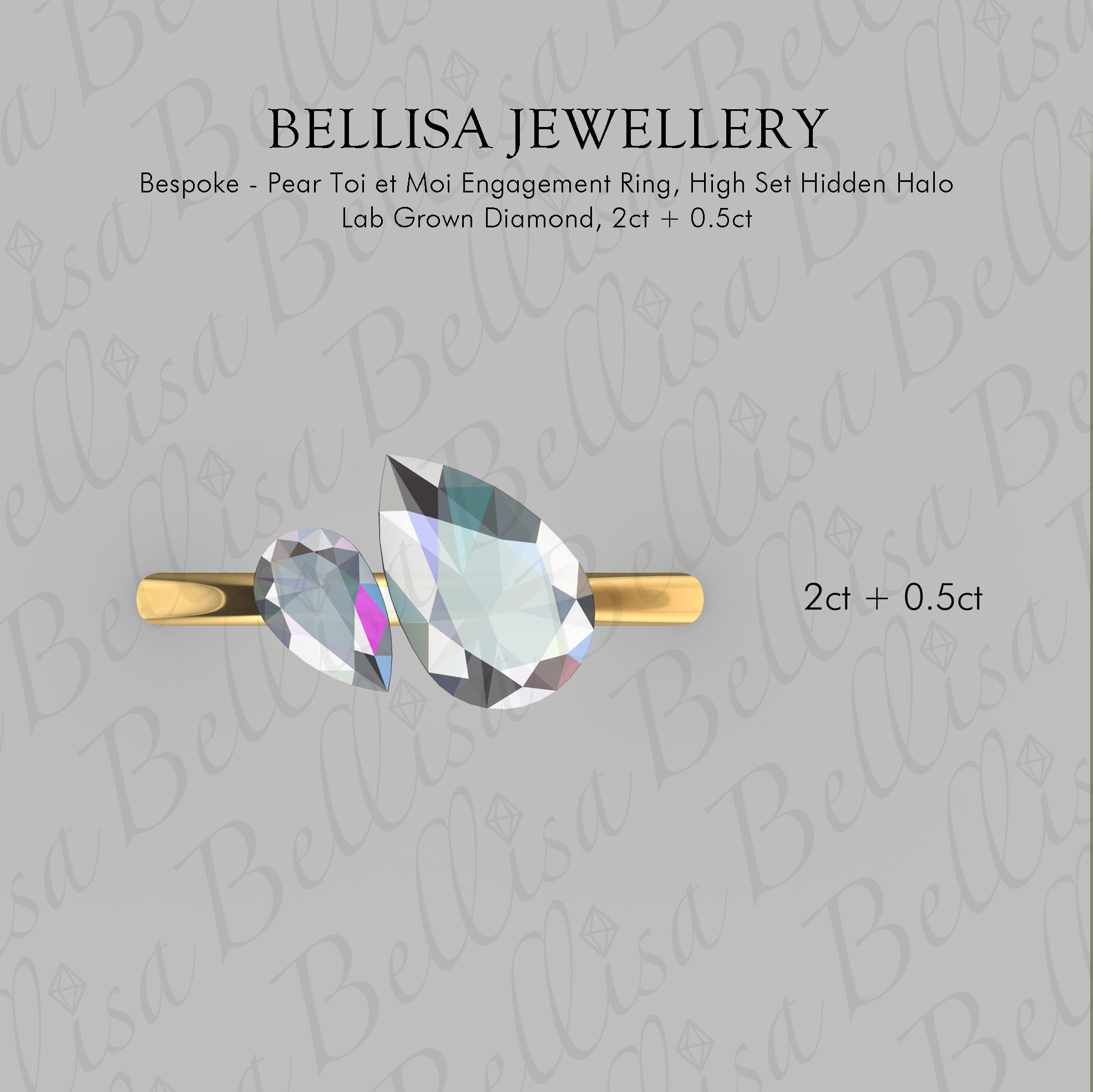 Bespoke #9178 - Custom Pear Lab Diamond Toi et Moi Engagement Ring, Hidden Halo