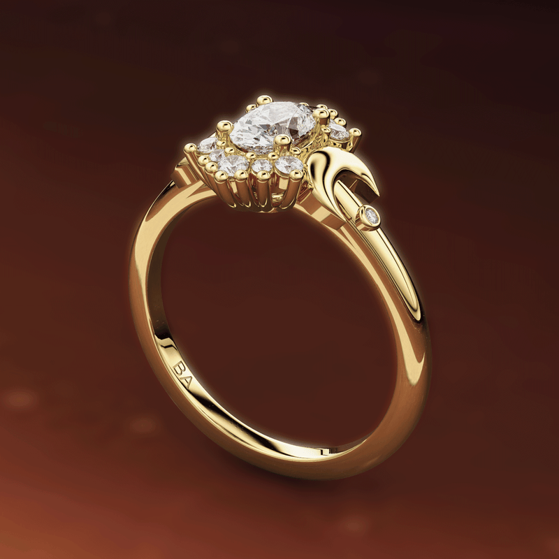 Endless Love Moon Engagement Ring No.2, Oval Halo With Moon