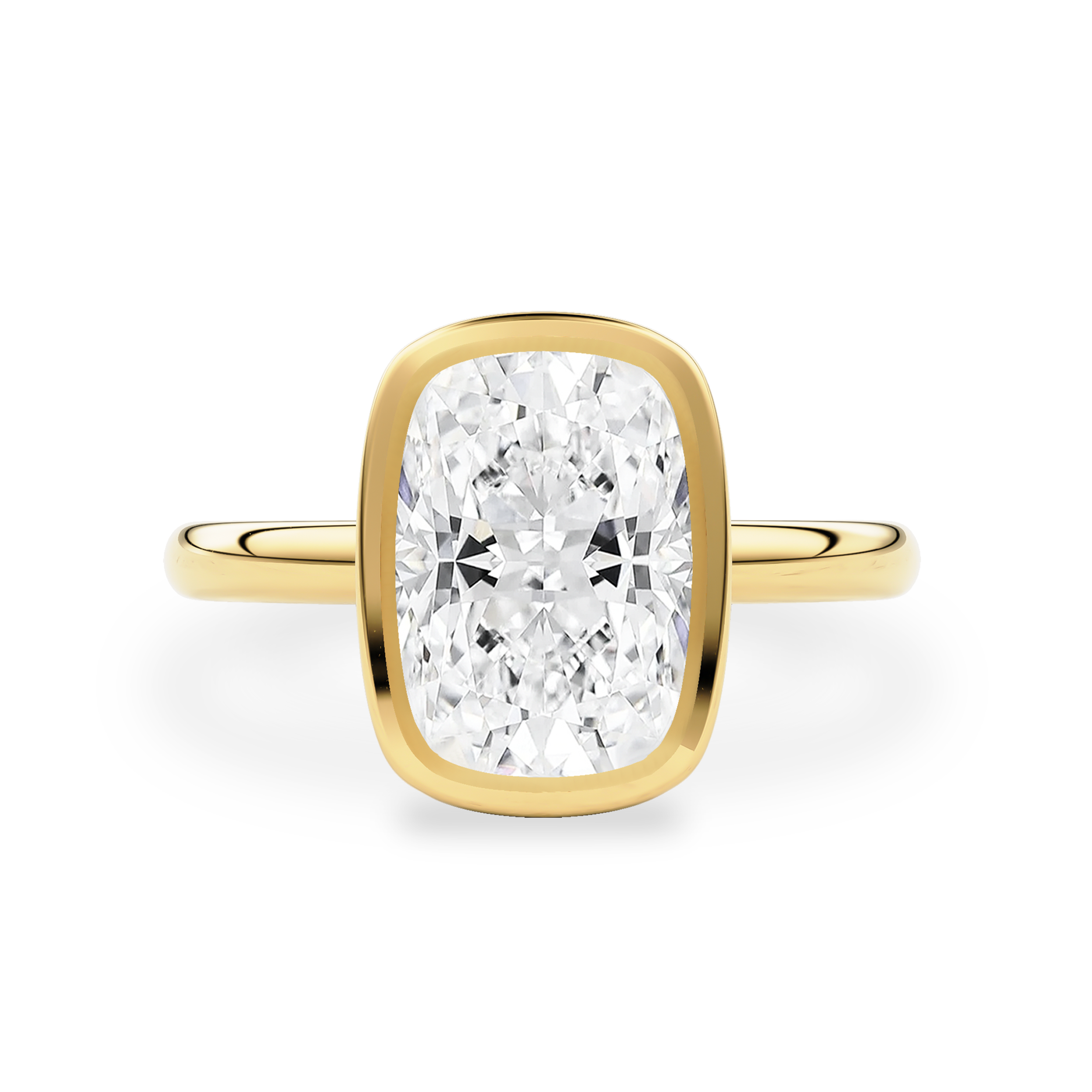 Elongated Cushion  Moissanite Bezel Solitaire with petal gallery ring
