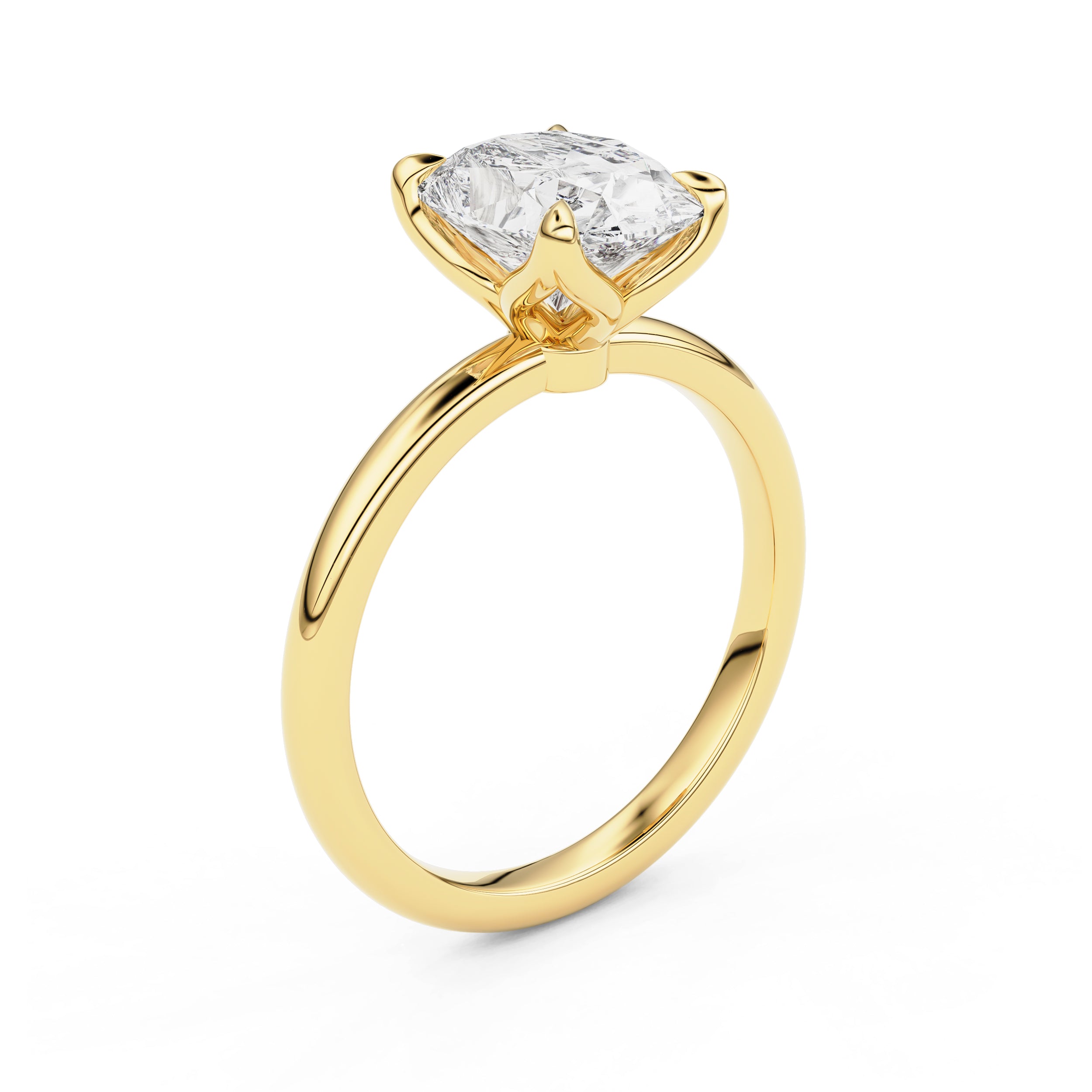 Purity Elongated Cushion Petal Solitaire Engagement Ring, Moissanite/Lab Grown Diamond