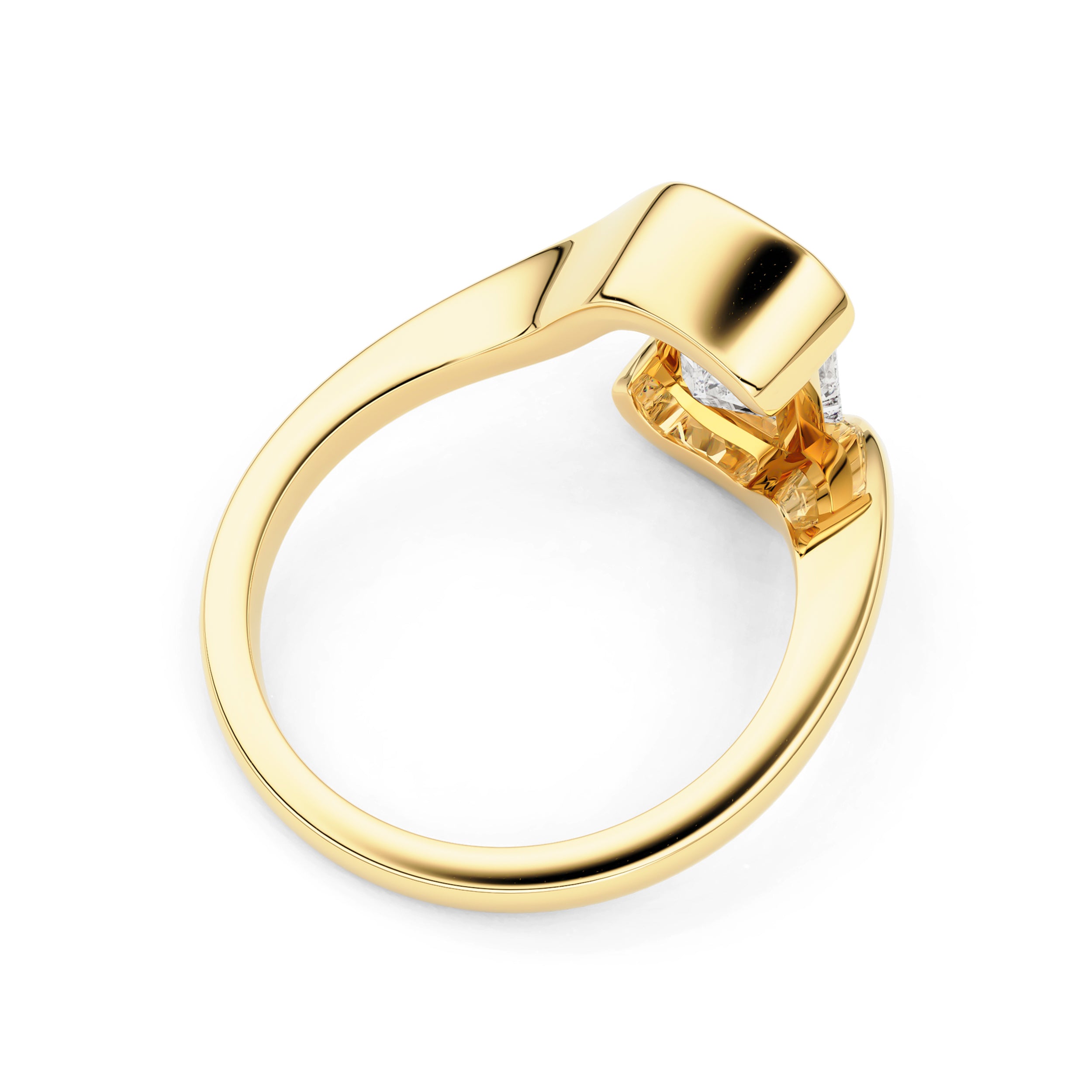 Selene Emerald Half Bezel Bypass Engagement Ring, Moissanite/Lab Diamond