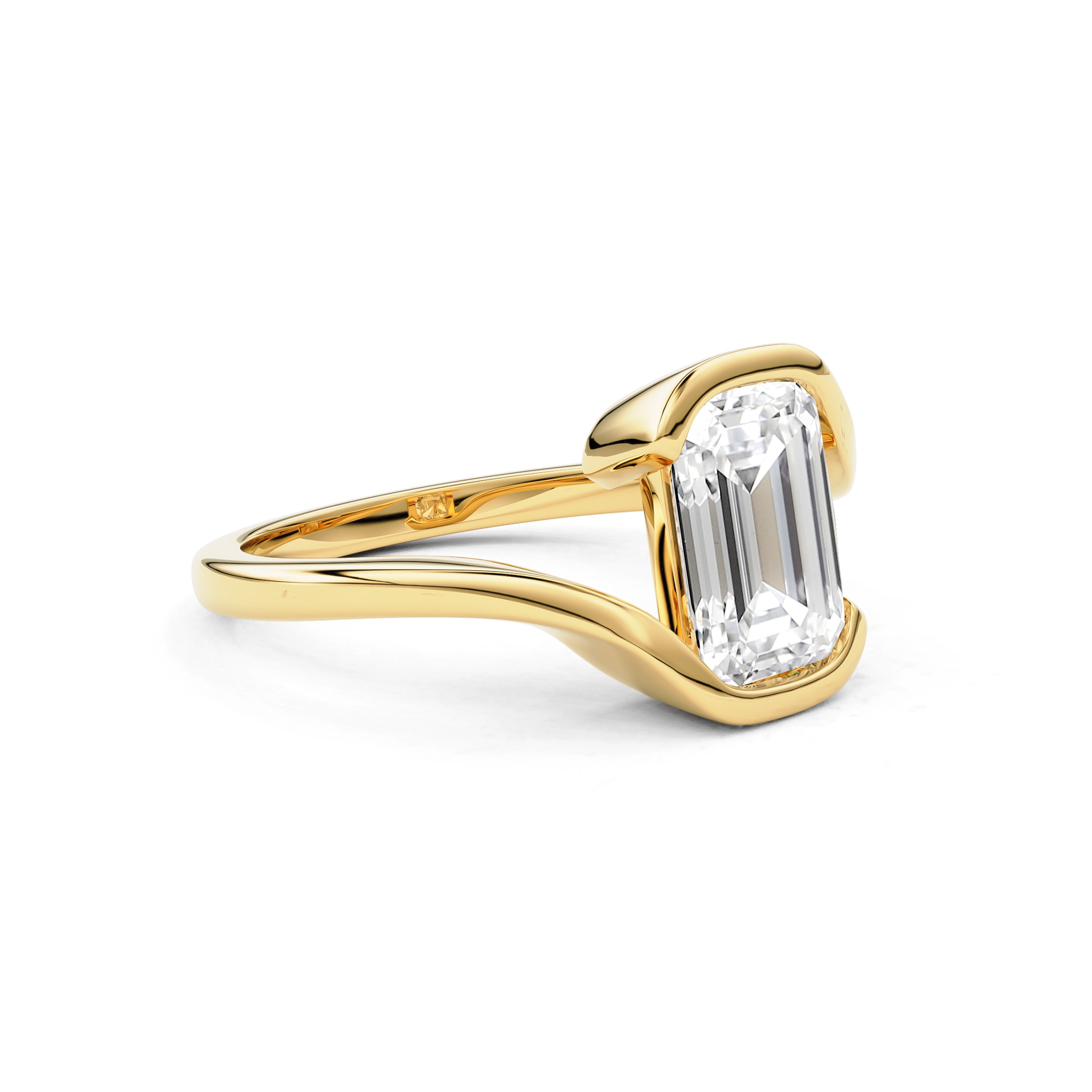 Selene Emerald Half Bezel Bypass Engagement Ring, Moissanite/Lab Diamond